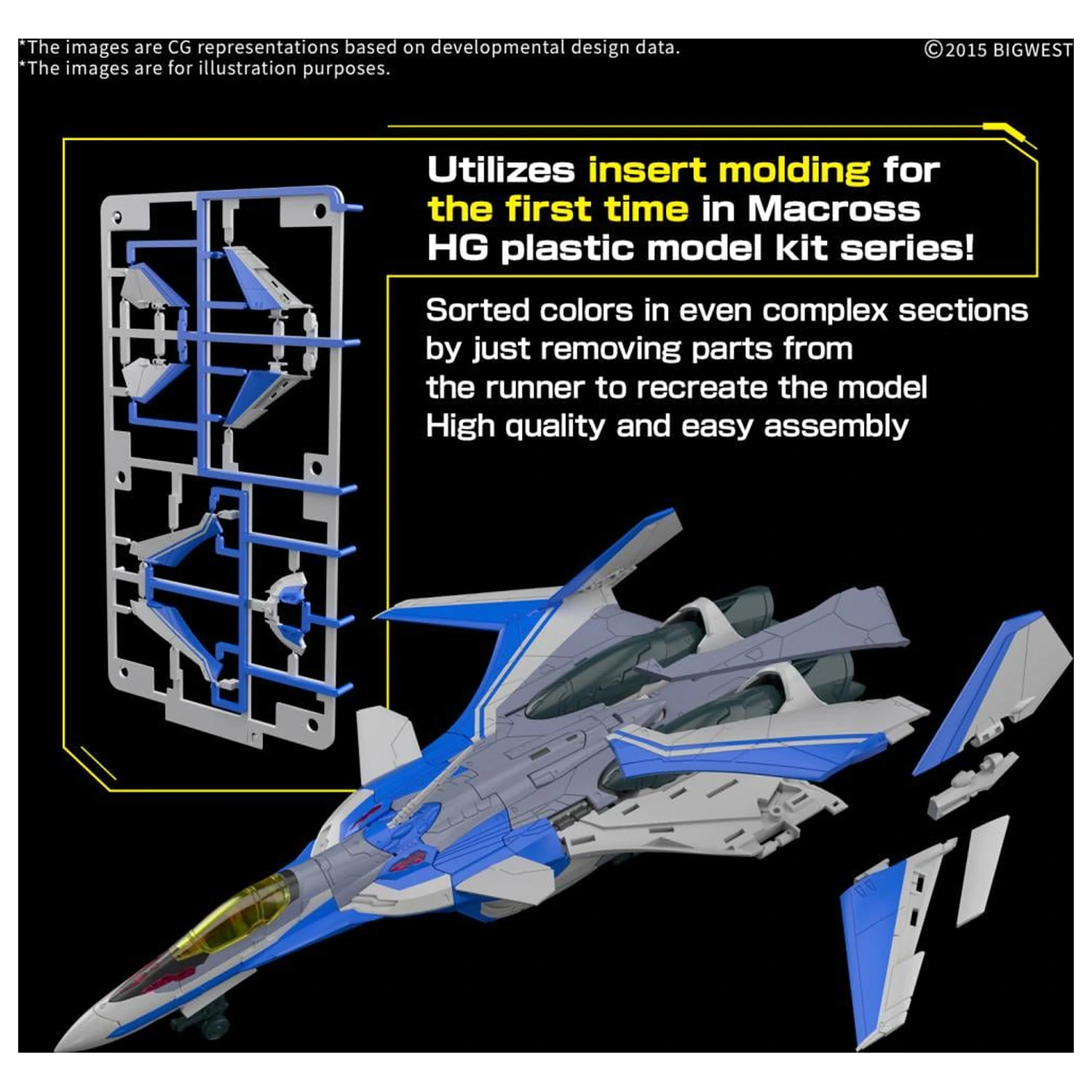 Macross HG 1/100 VF-31J Siegfried (použitie Hayate Immelmann) model súprava produktová fotografia