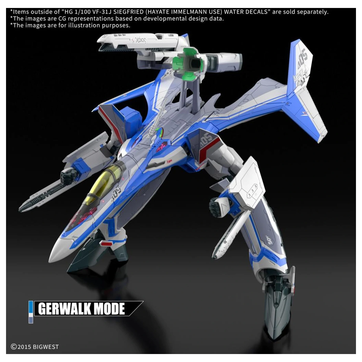 Macross HG 1/100 VF-31J Siegfried (Hayate Use) vodná obtlač - Modelová súprava produktová fotografia