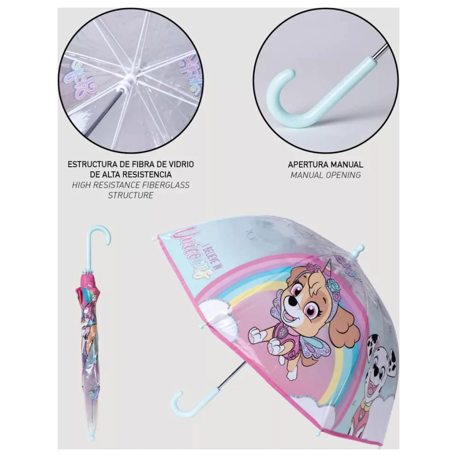 Paw Patrol Believe in Unicorns detský priehľadný dáždnik produktová fotografia