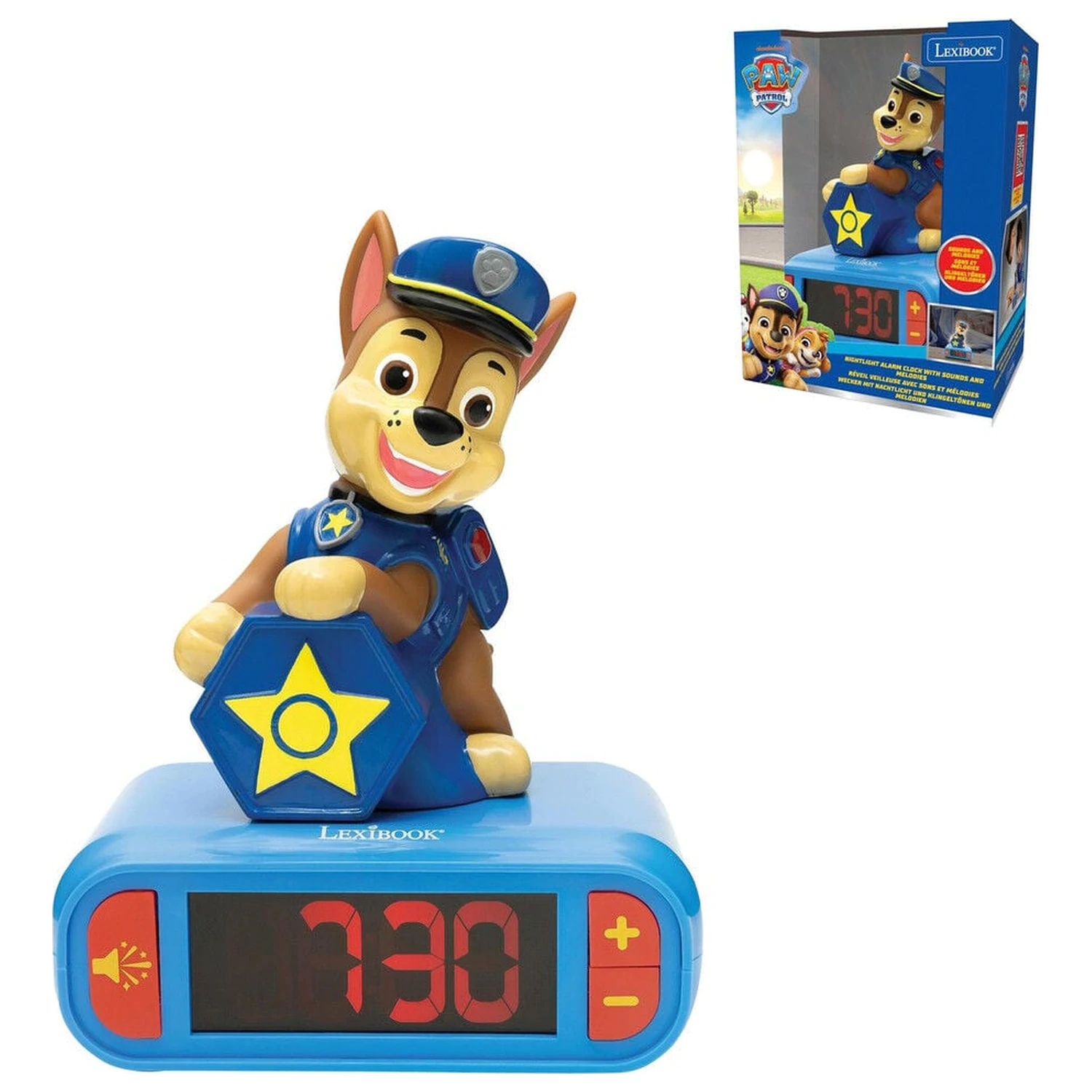 Paw Patrol Chase 3D nočné svetlo digitálny budík produktová fotografia
