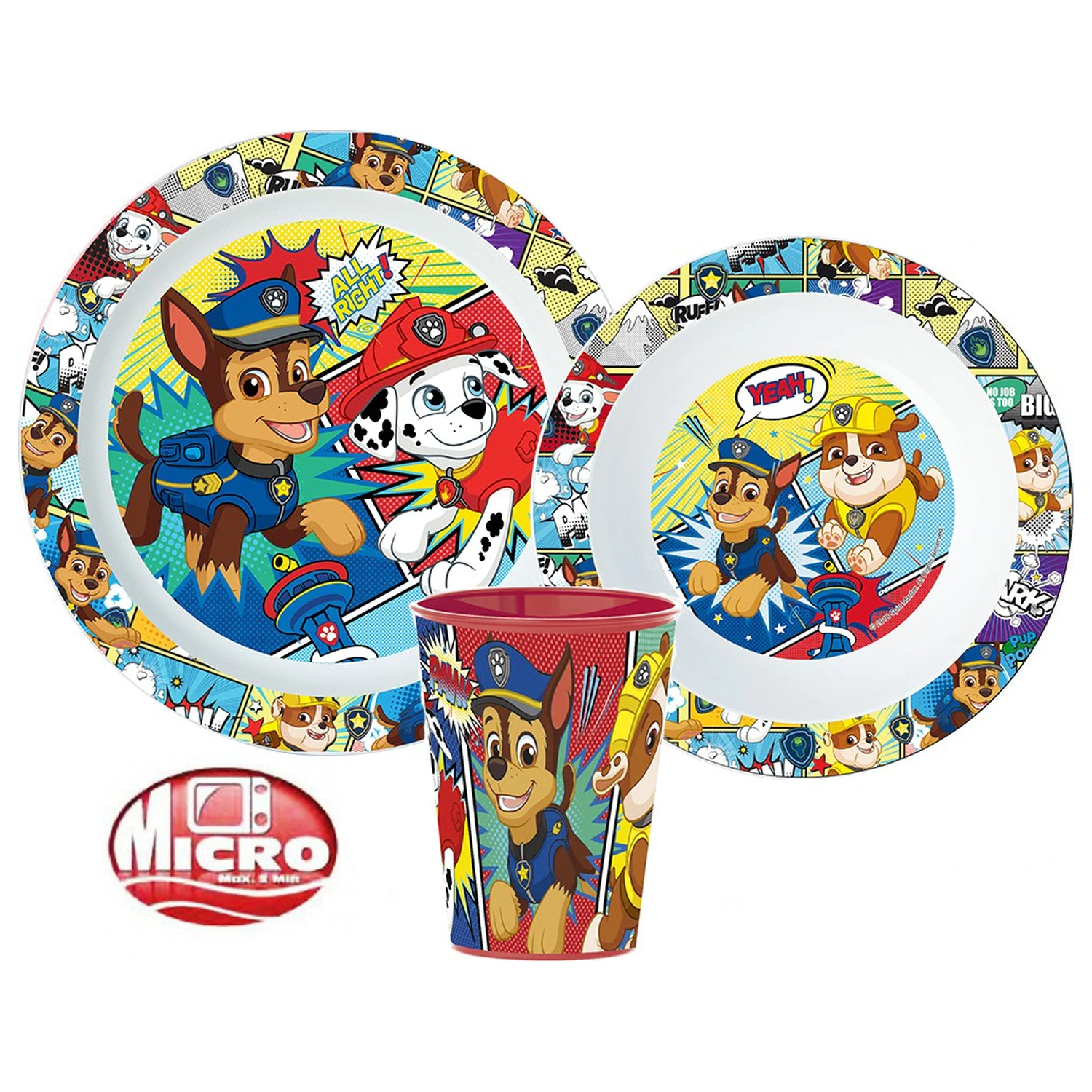 Paw Patrol Comic jedálenský set, mikroplastový set, s 260 ml pohárom produktová fotografia