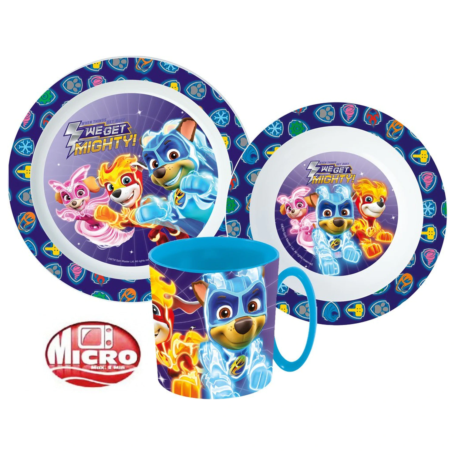 PAW Patrol Mighty Pups jedálenská súprava, súprava z mikroplastov s hrnčekom 350 ml produktová fotografia