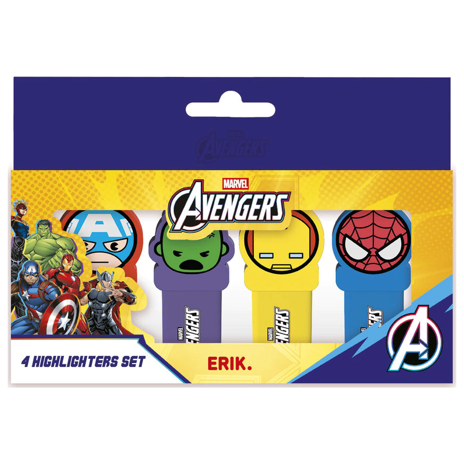 Marvel Avengers súprava 4 zvýrazňovačov s vrchnákom produktová fotografia