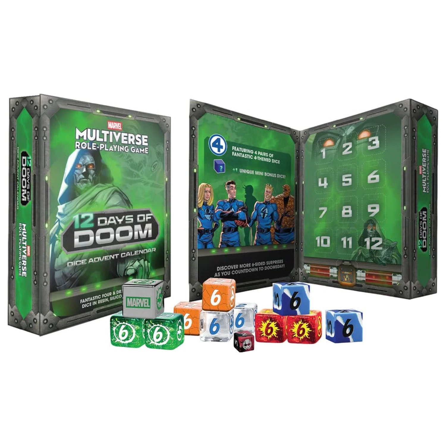 Marvel Multiverse RPG adventný kalendár 12 Dní skazy kocky produktová fotografia