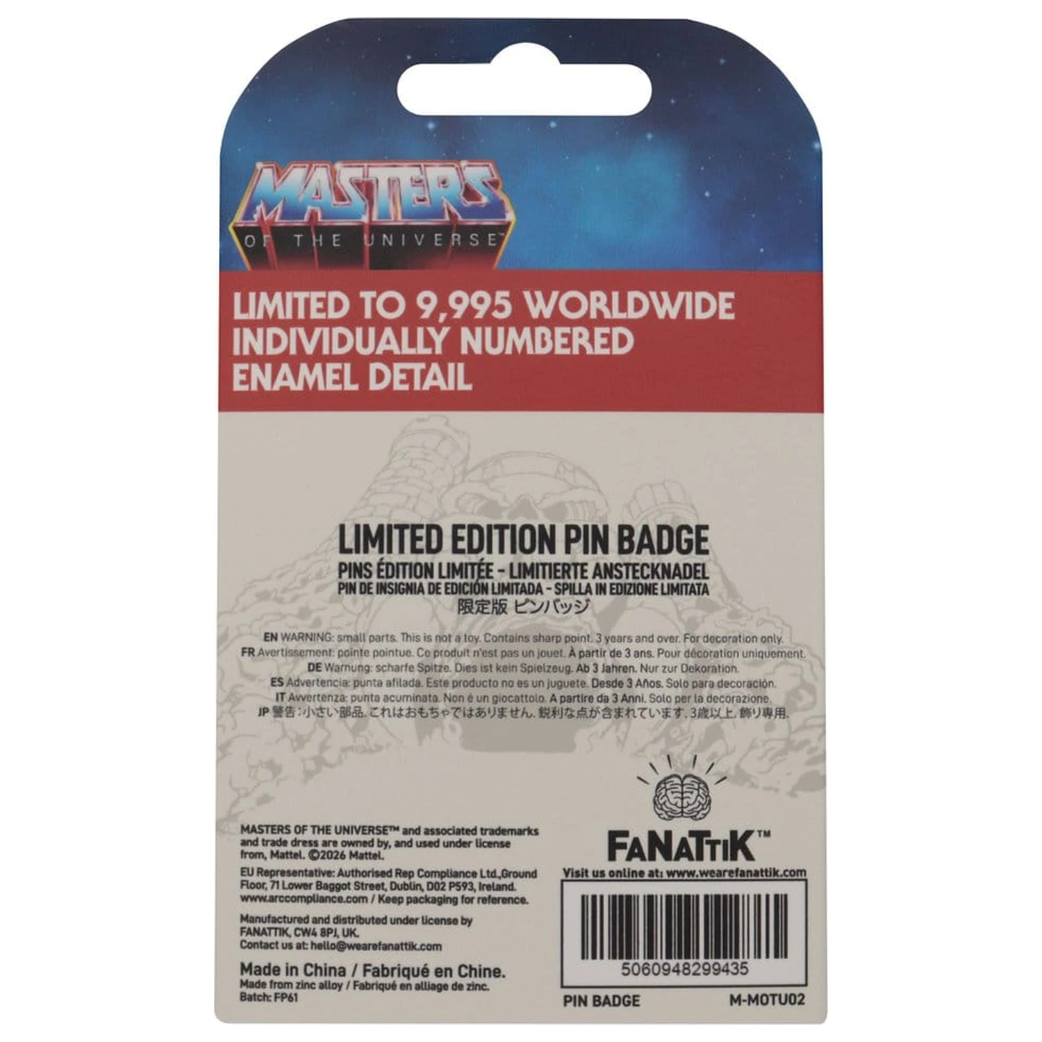 Masters of the Universe odznak Skeletor limitovaná edícia produktová fotografia