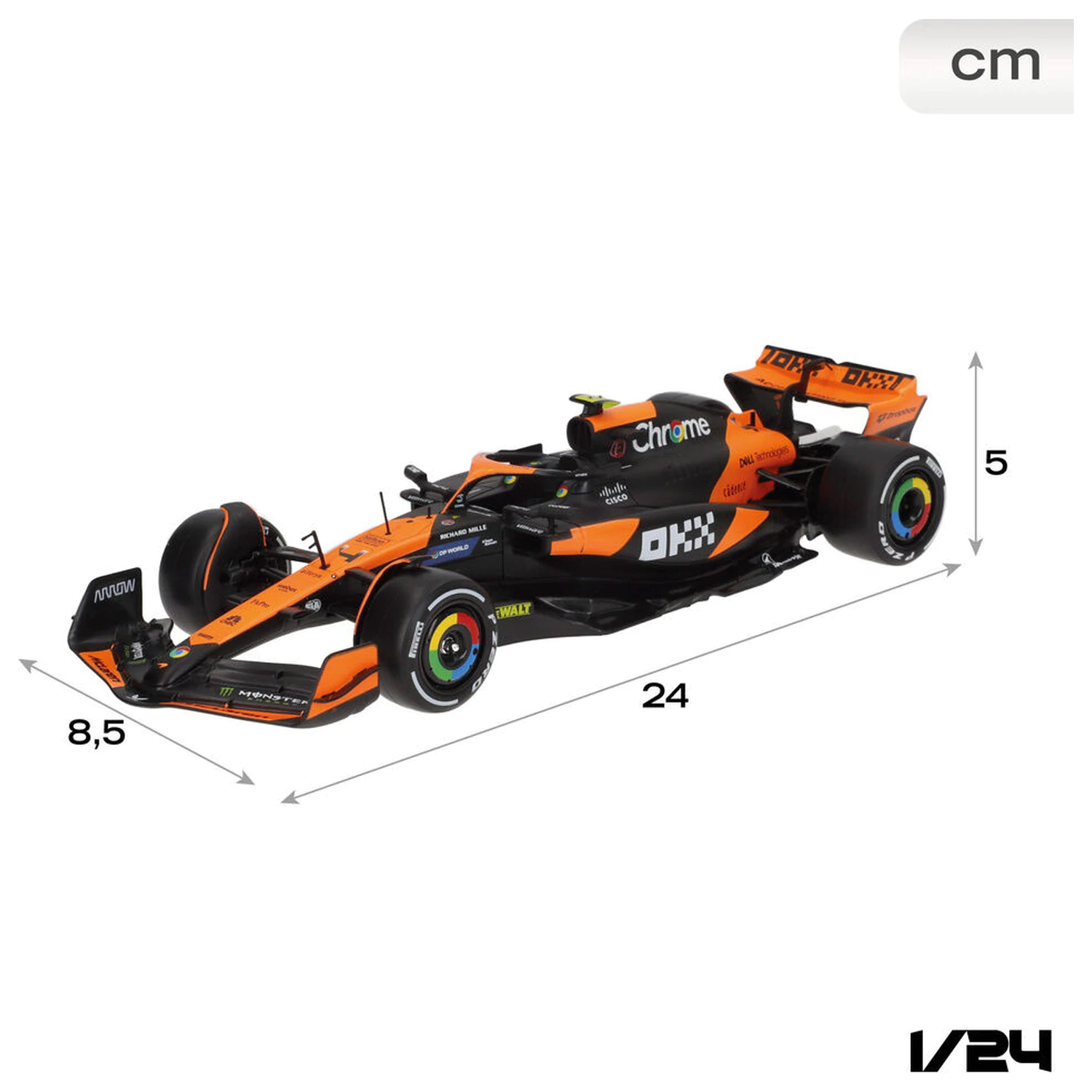 Mclaren Norris MCL38 F1 kovové auto produktová fotografia