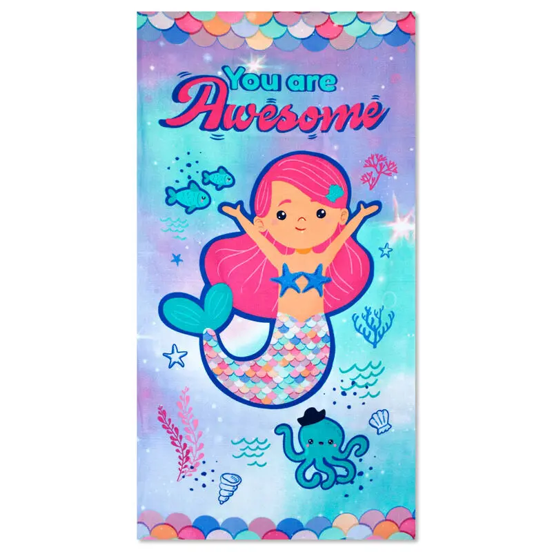 Mermaid You Are Awesome mikrovláknová plážová osuška produktová fotografia