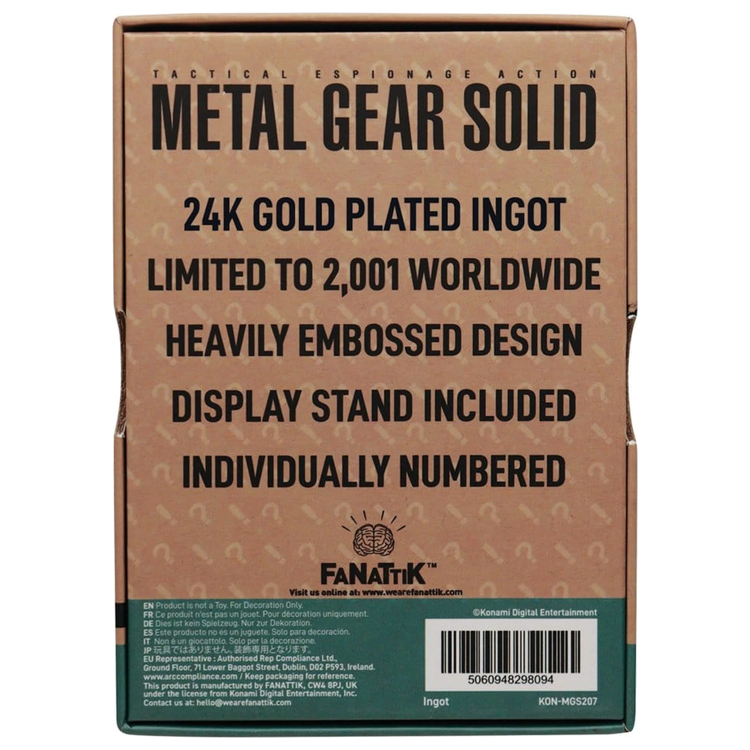 Metal Gear Solid 2 Zliatok Snake 24k pozlátená limitovaná edícia produktová fotografia
