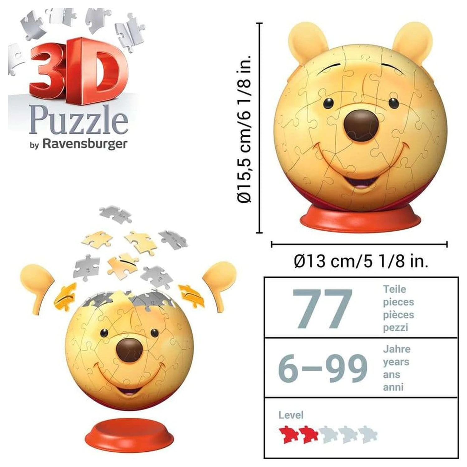 Winnie the Pooh 3D puzzle guľa s ušami (77 dielikov) produktová fotografia