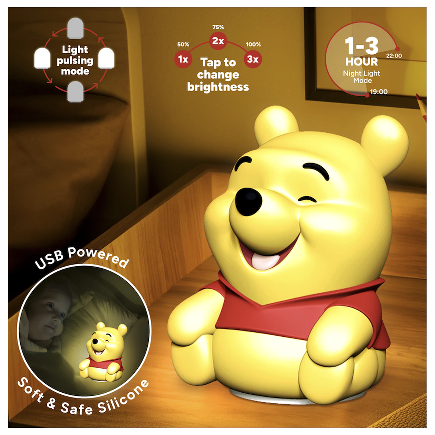 Winnie the Pooh 'SquishyGlo' dekoratívne svetlo nabíjateľné produktová fotografia