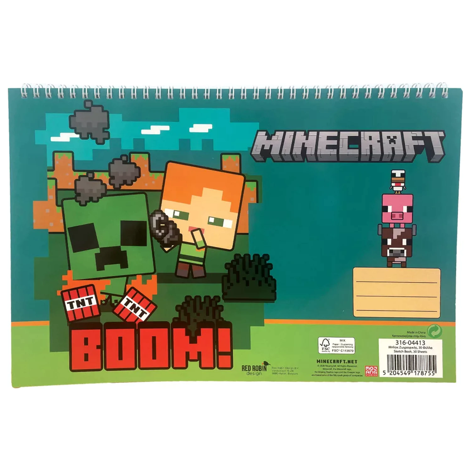 Minecraft Boom A/4 Špirálový skicár, 30 listov produktová fotografia