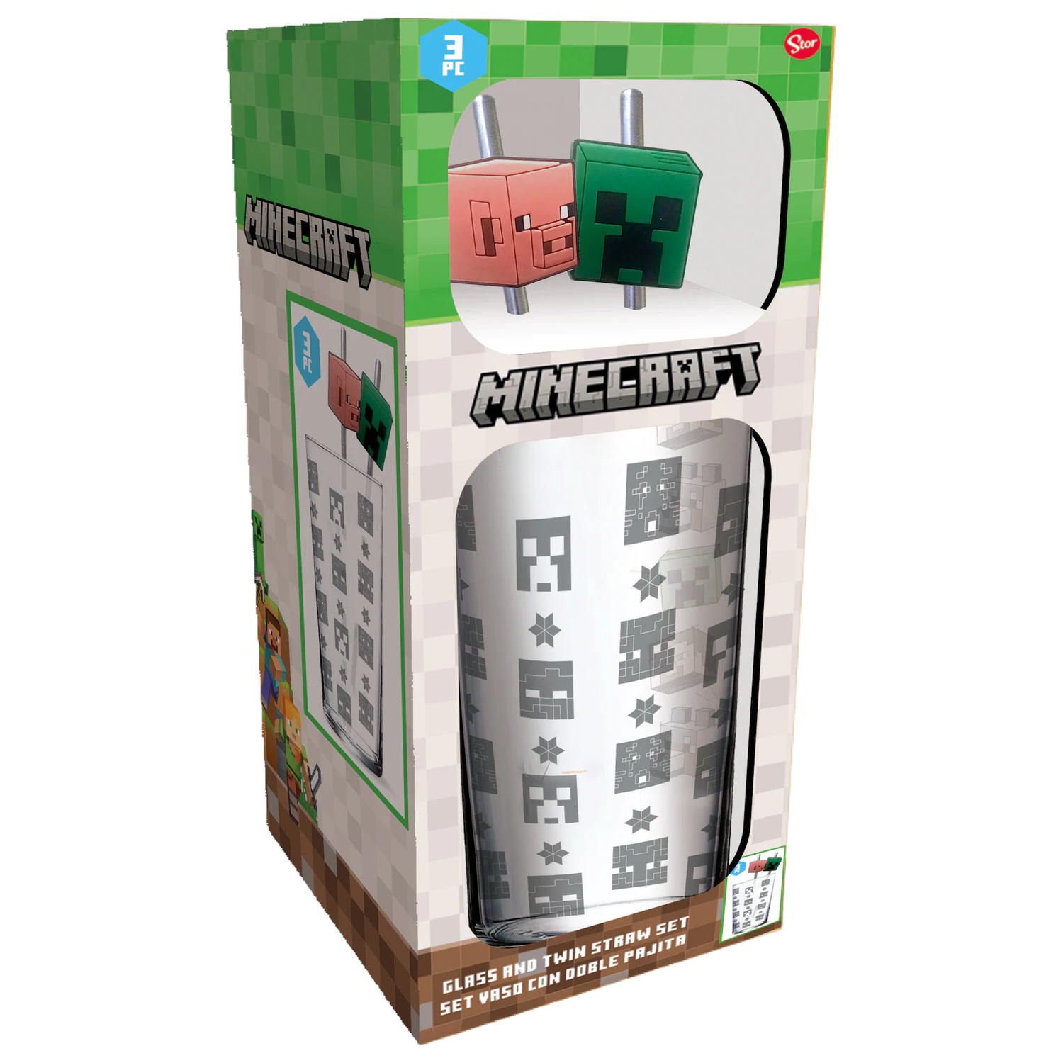 Minecraft Sklenený pohár so slamkami produktová fotografia