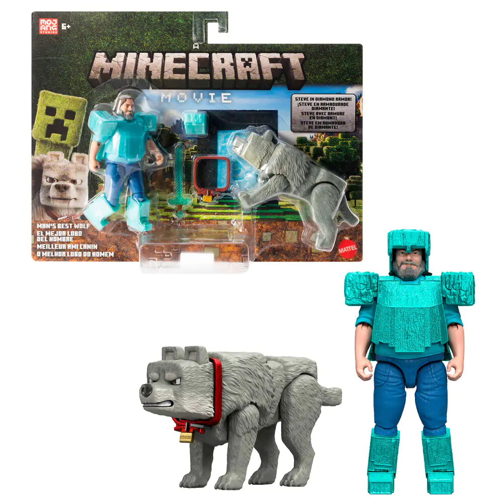 Minecraft The Movie Steve & Wolf sada 2 figúrky produktová fotografia