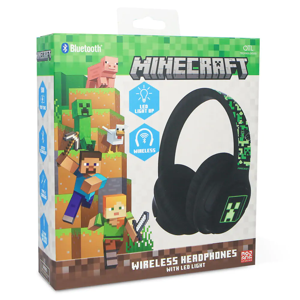Minecraft bezdrôtové LED slúchadlá produktová fotografia
