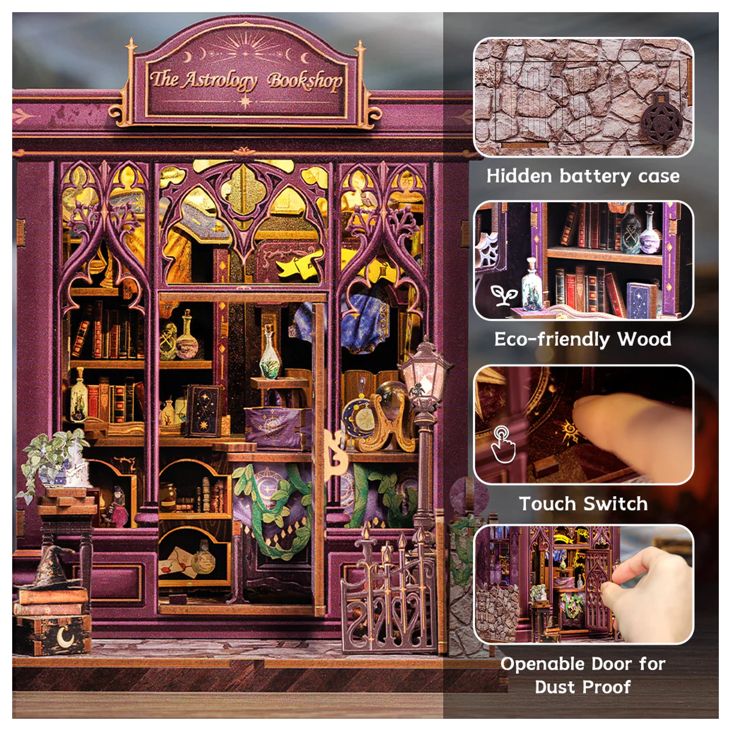 Miniatúrny domček DIY Astrology Bookshop 155 kusov + LED svetelná stavebnica produktová fotografia
