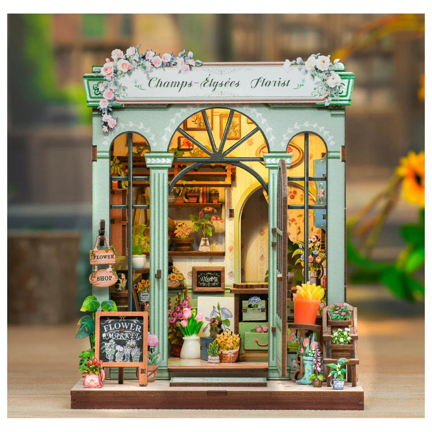 Miniatúrny domček pre kvetinárstvo DIY Champs-Élysées 199 kusov + konštrukčná súprava s LED svetlom produktová fotografia