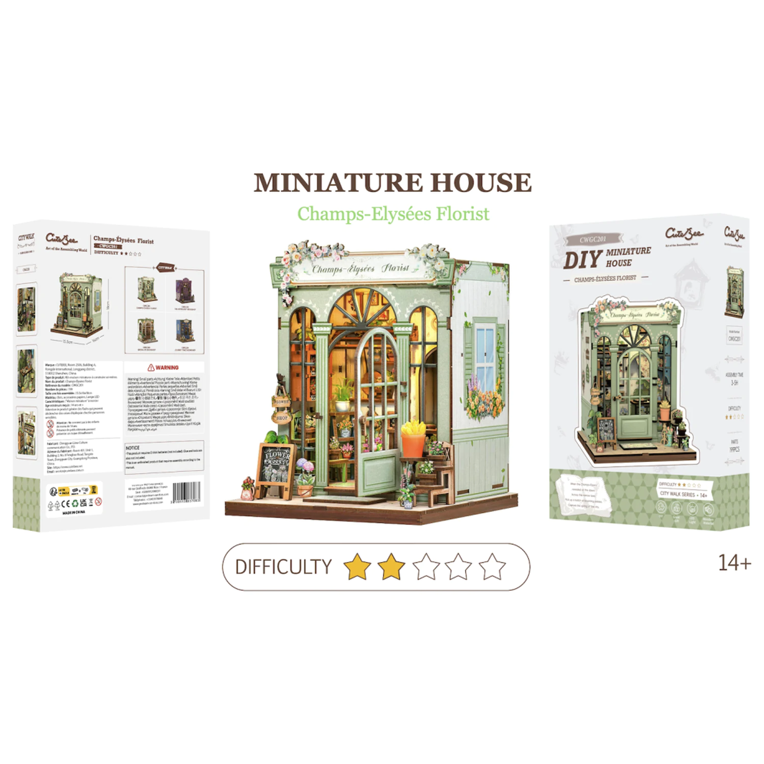 Miniatúrny domček pre kvetinárstvo DIY Champs-Élysées 199 kusov + konštrukčná súprava s LED svetlom produktová fotografia