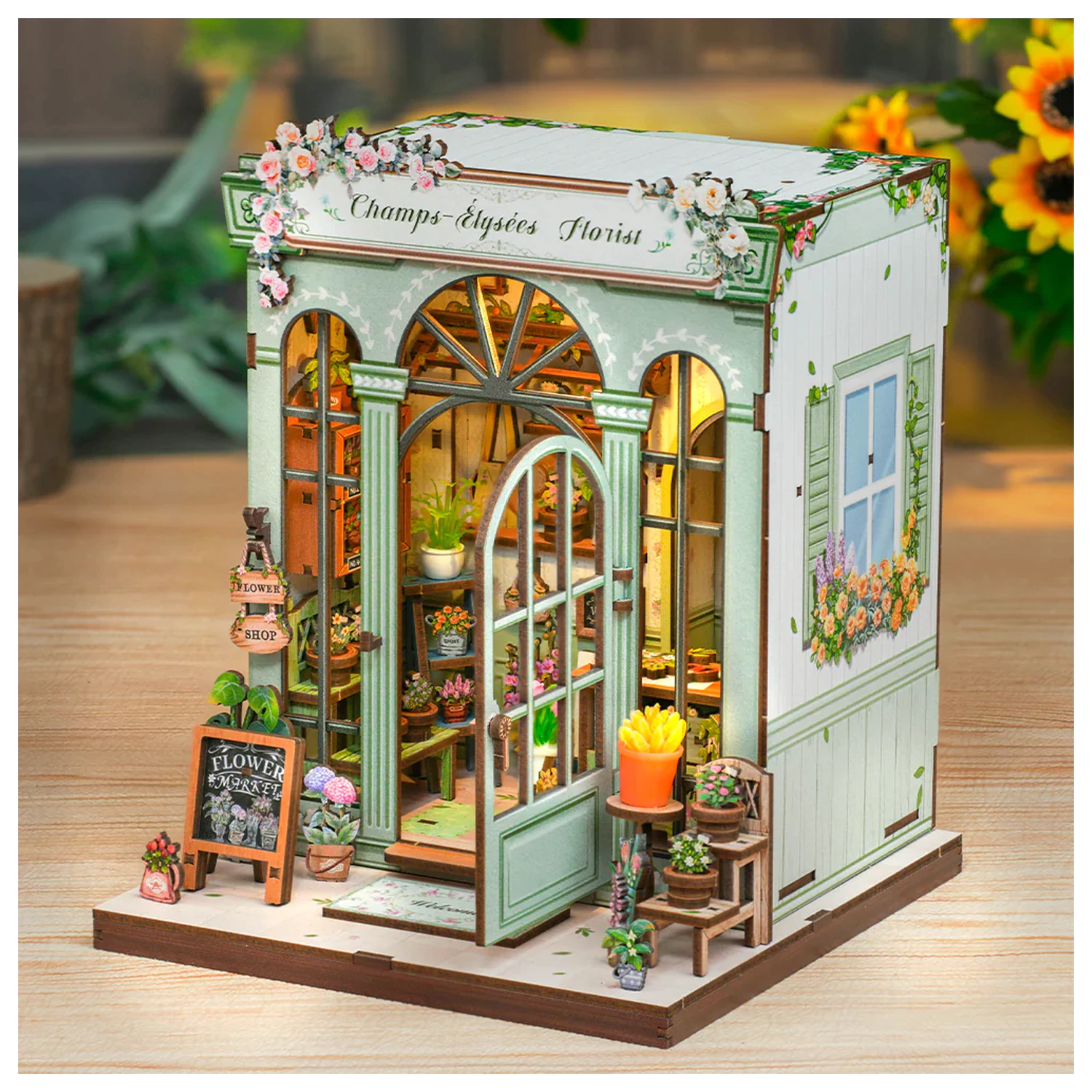 Miniatúrny domček pre kvetinárstvo DIY Champs-Élysées 199 kusov + konštrukčná súprava s LED svetlom produktová fotografia