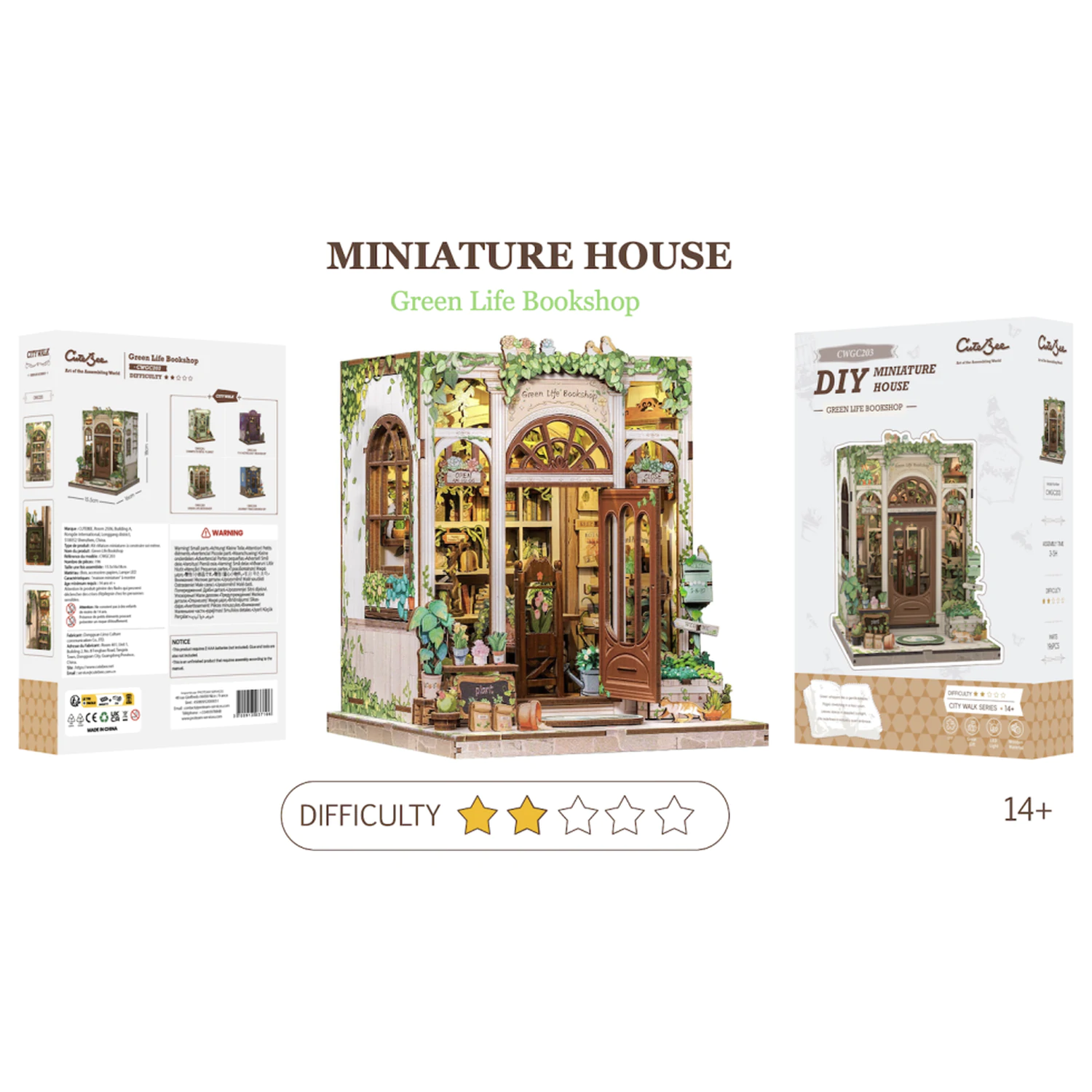 MINIATÚRNY DOM DIY Green Life Kníhkupectvo 196 kusov + stavebnica s LED svetlom produktová fotografia