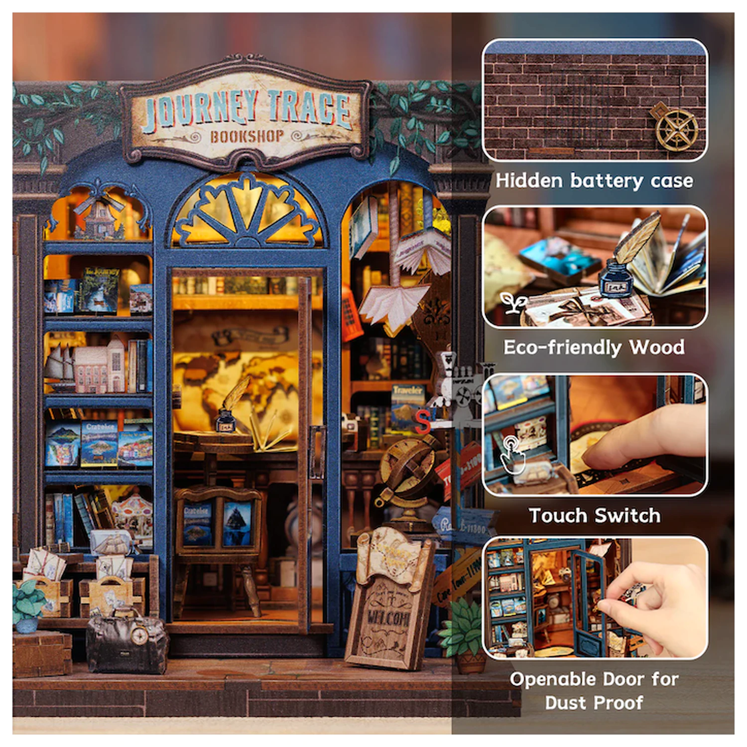 MINIATURE HOUSE DIY Journey Trace Bookshop 241 kusov + stavebnica s LED svetlom produktová fotografia