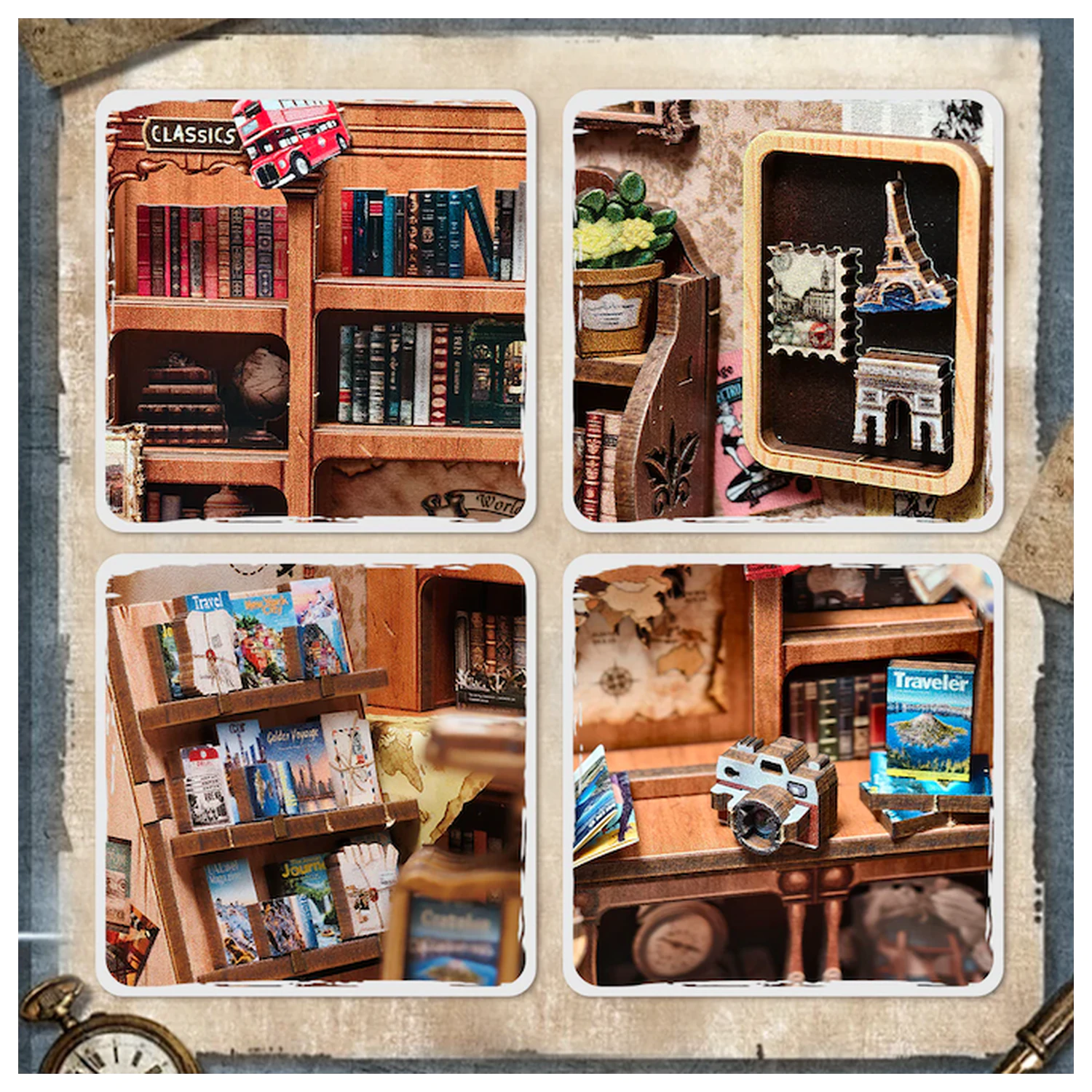 MINIATURE HOUSE DIY Journey Trace Bookshop 241 kusov + stavebnica s LED svetlom produktová fotografia