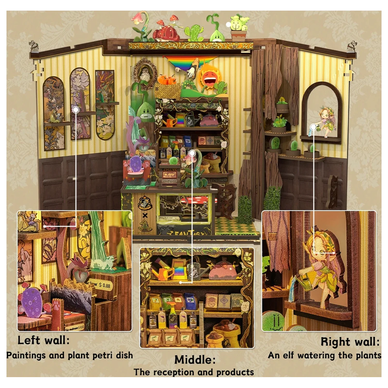 MINIATÚRNY DOMČEK DIY Fantasy Kvetinárstvo 146 dielny + LED svetlo stavebnica produktová fotografia