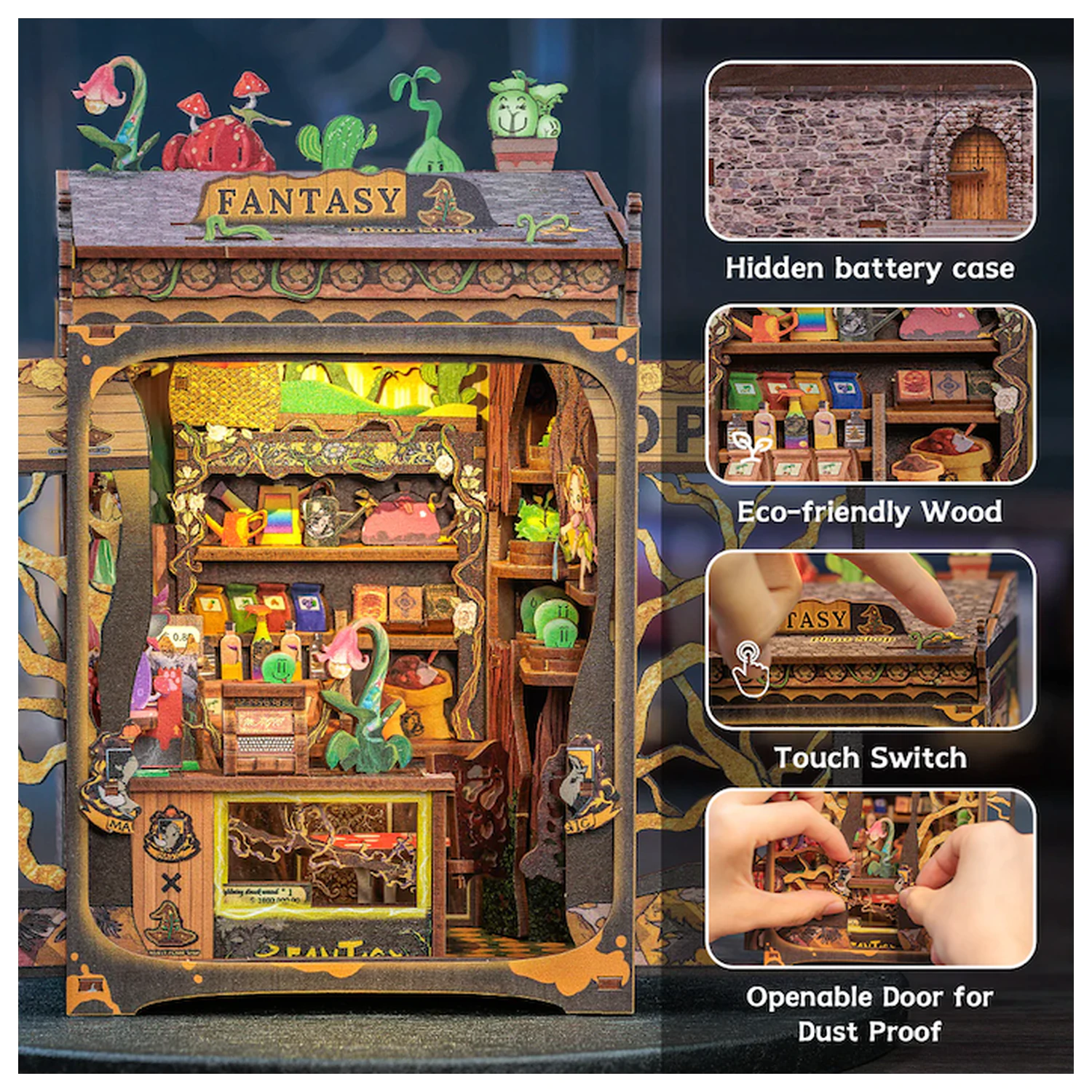 MINIATÚRNY DOMČEK DIY Fantasy Kvetinárstvo 146 dielny + LED svetlo stavebnica produktová fotografia