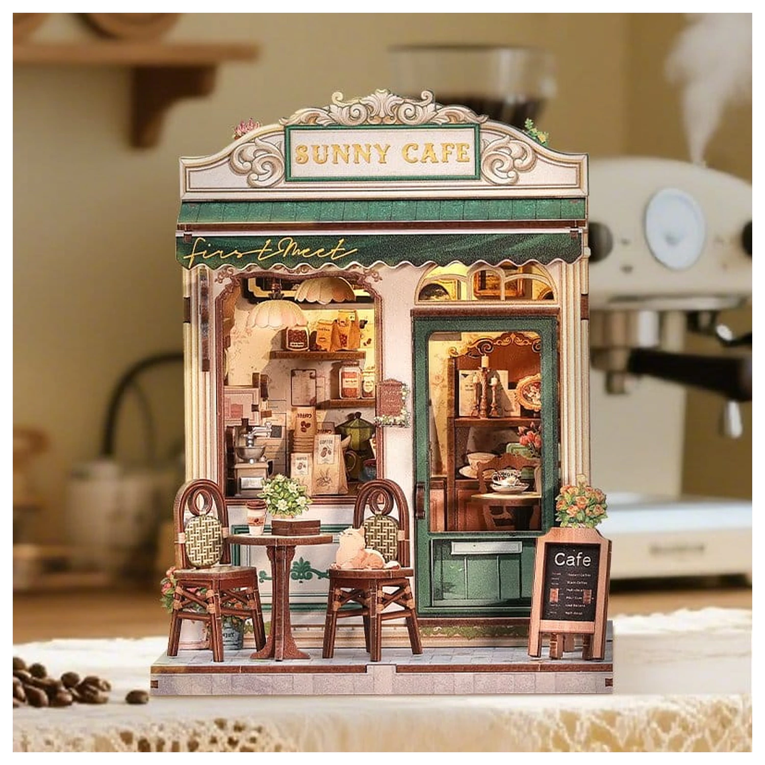 Model stavebnice miniatúrneho domu Sunny Cafe 20 x 16 cm produktová fotografia
