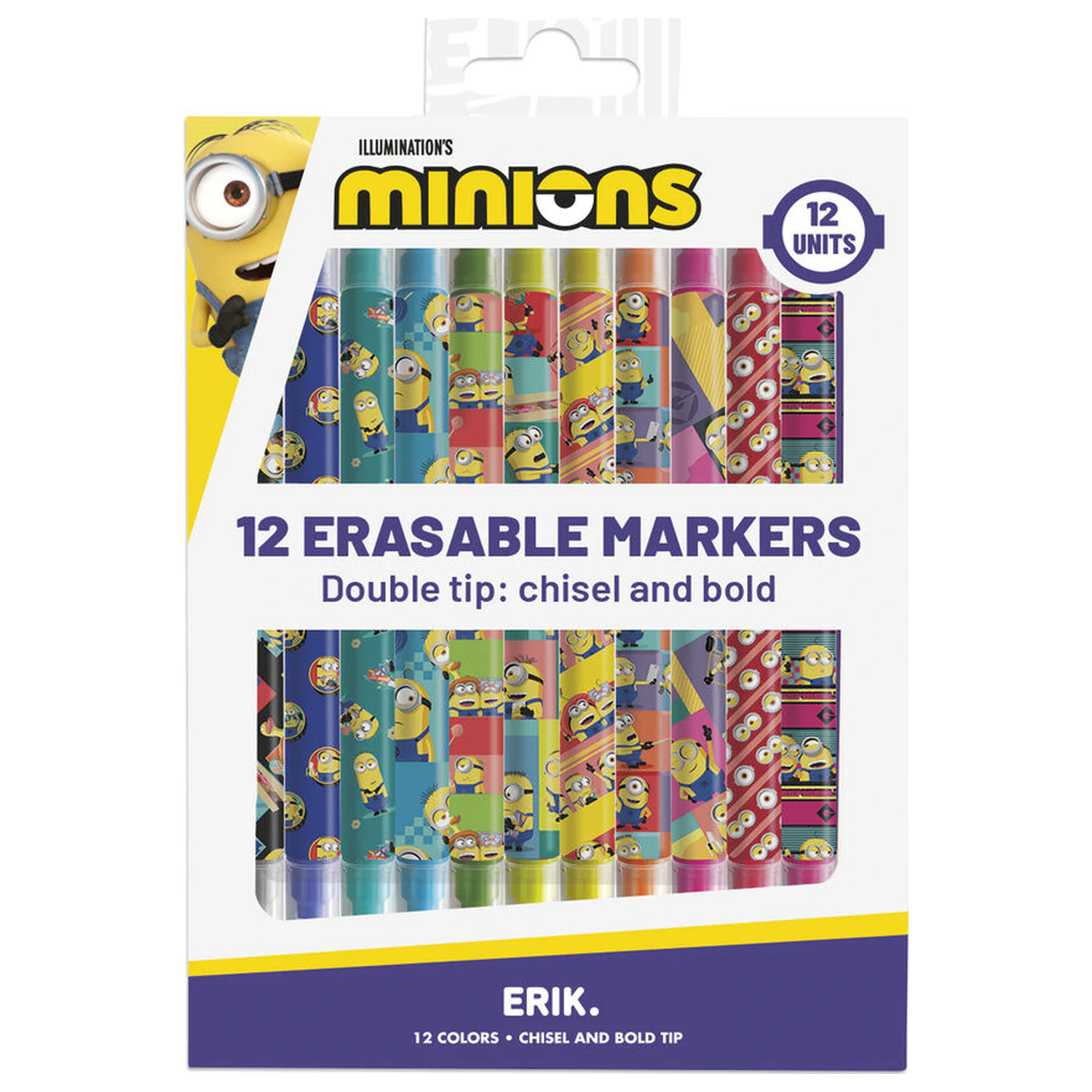 Minions súprava 12 mazateľných fixiek produktová fotografia