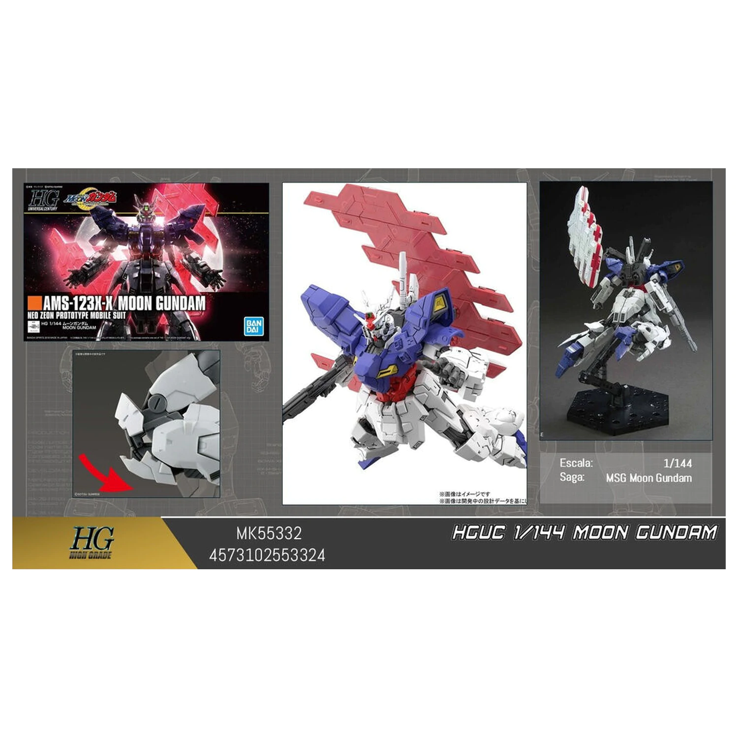 Mobile Suit Gundam HGUC 1/144 AMS-123X-X Moon Gundam modelová súprava produktová fotografia