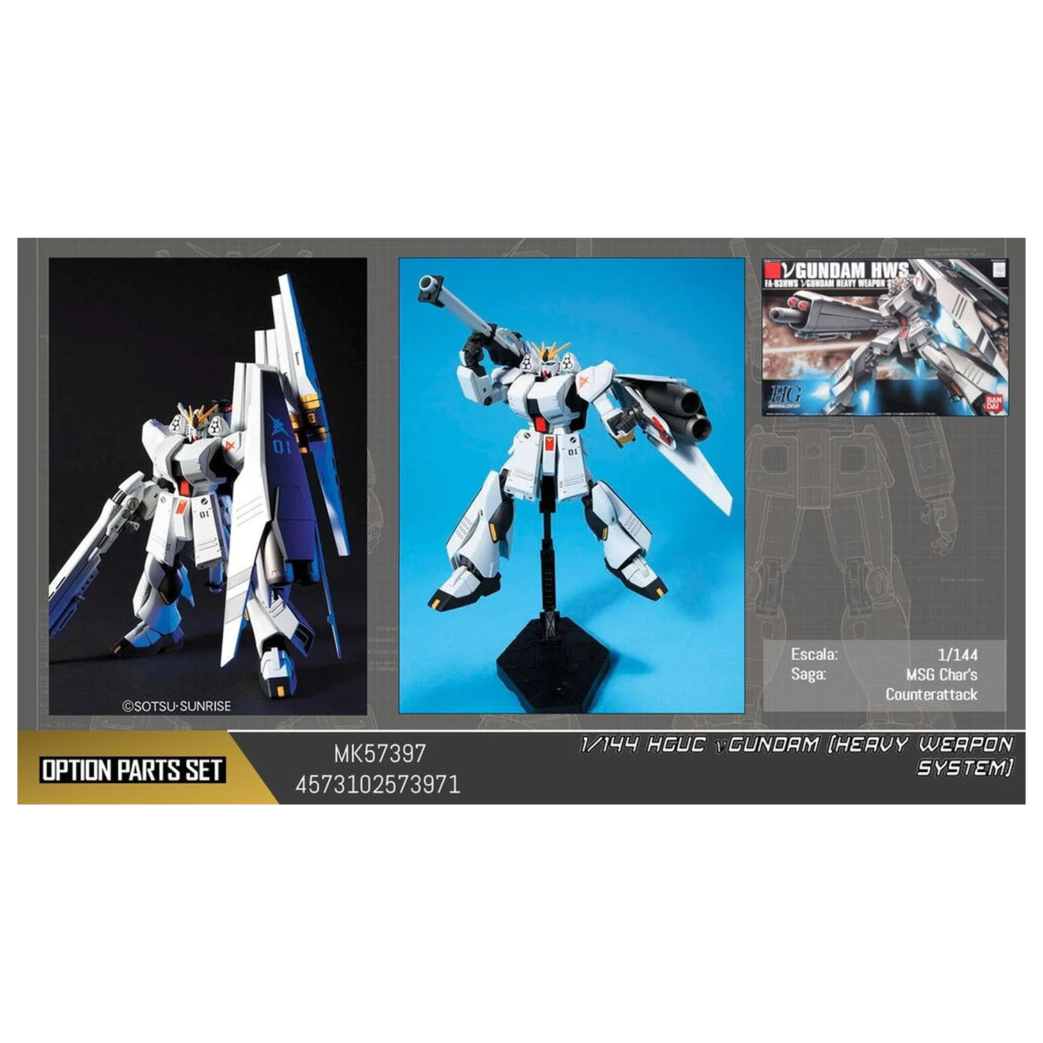 Mobile Suit Gundam HWS HGUC 1/144 v Gundam Heavy Weapon System stavebnica modelu figúrky produktová fotografia