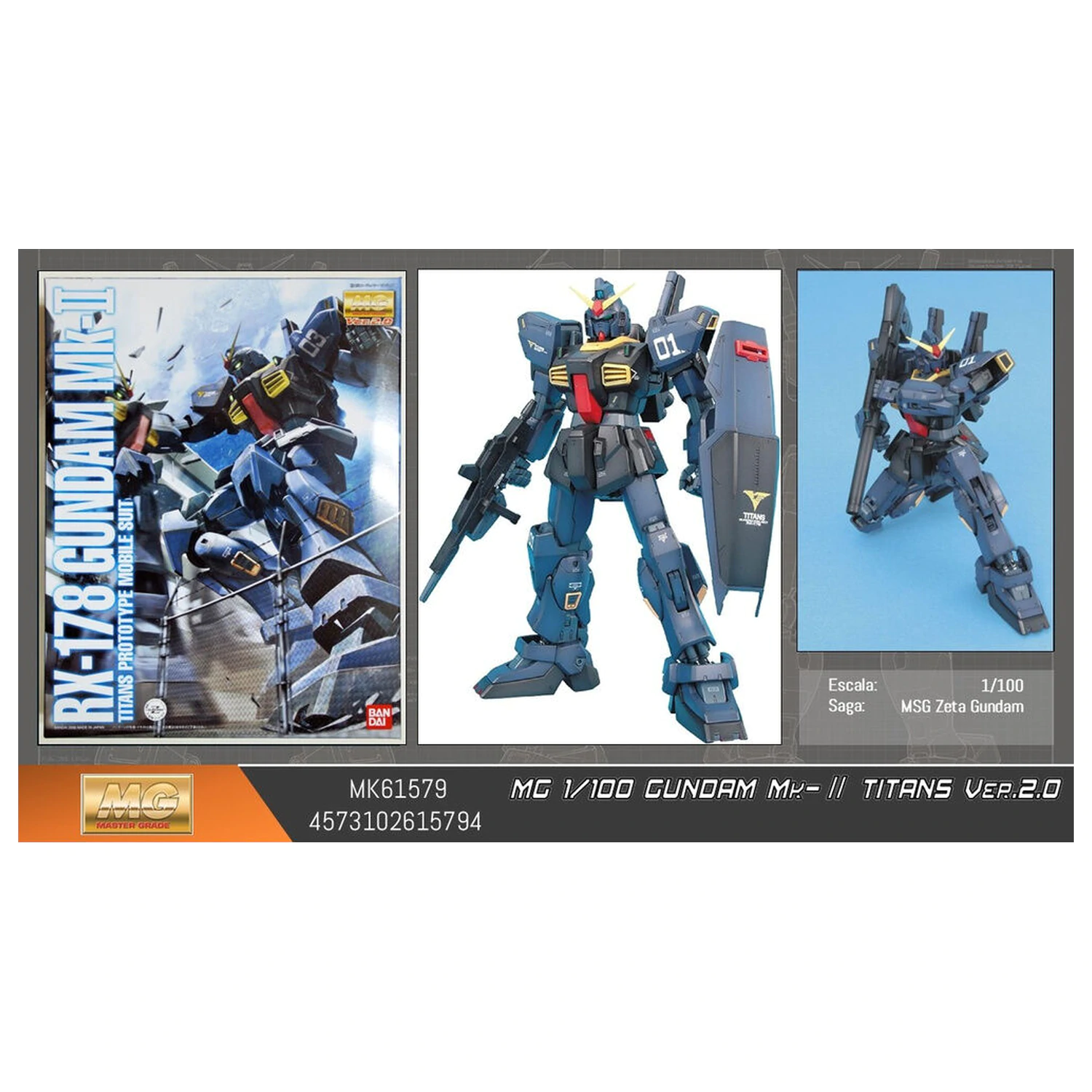 Mobile Suit Gundam MG 1/100 MK-II Titans ver2.0 modelová stavebnica produktová fotografia