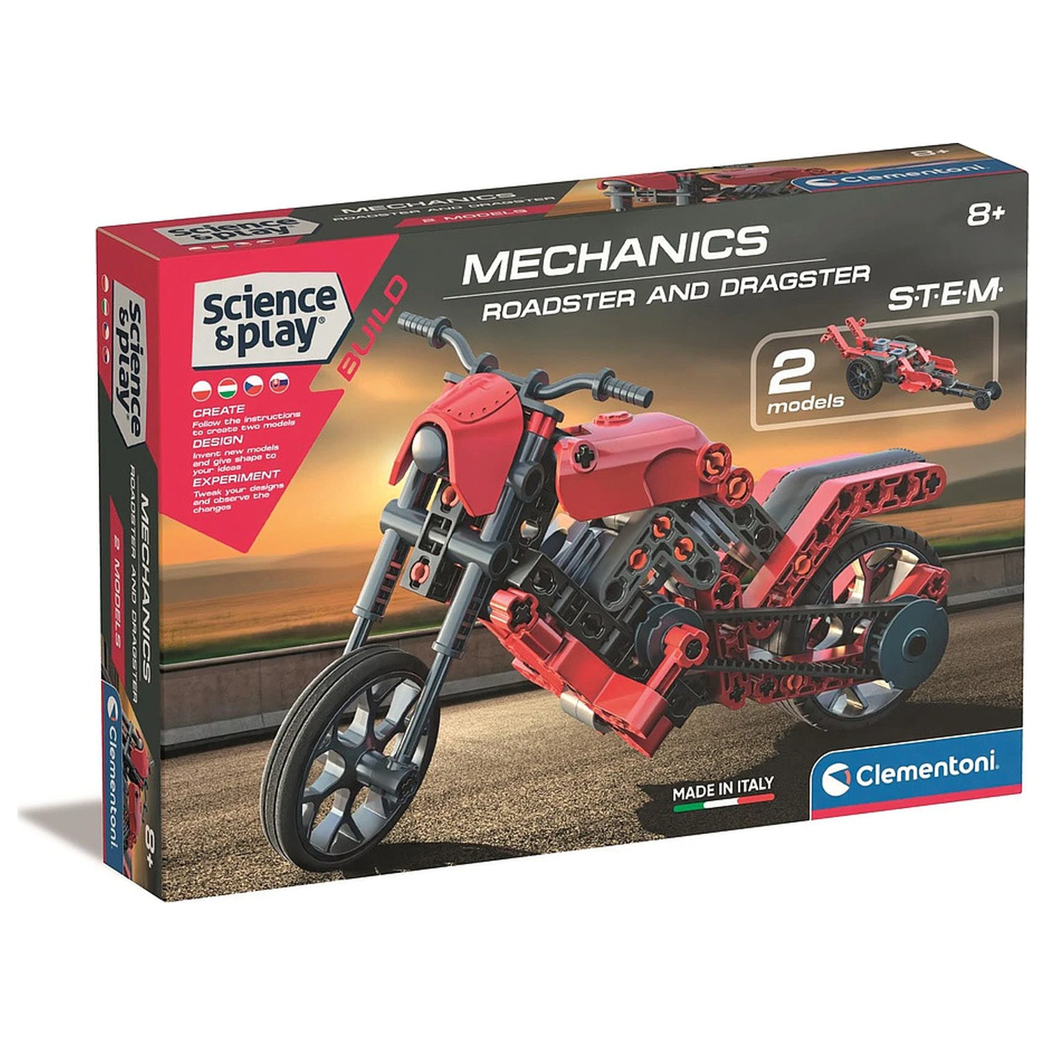 Stavebná hračka Motor a pretekárske auto Roadster a Dragster produktová fotografia