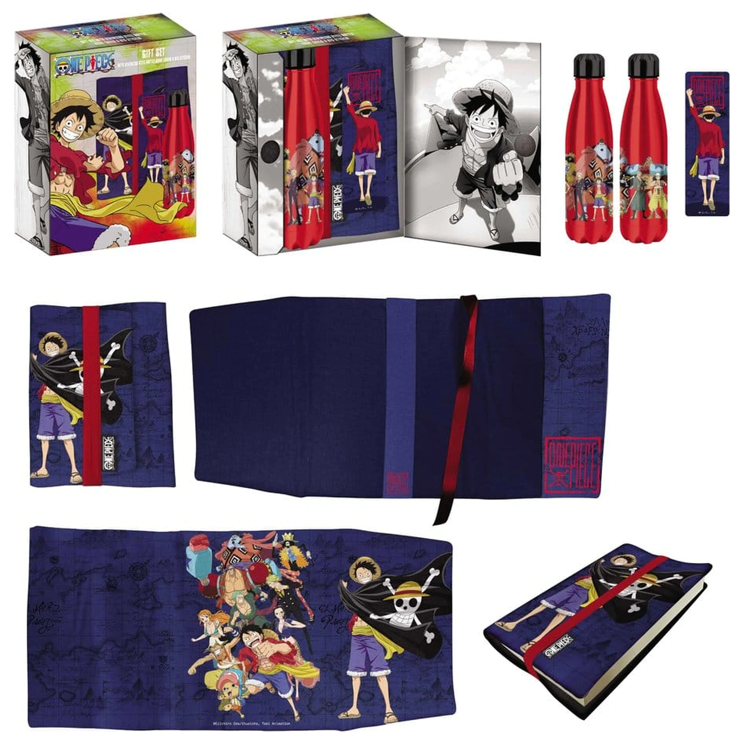 One Piece oceľová fľaša, nálepka, darčeková súprava s obalom na knihu modrá produktová fotografia