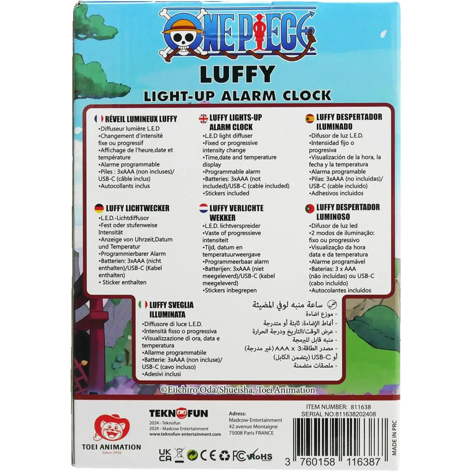 One Piece Budík so Svetlom Luffy 18 cm produktová fotografia