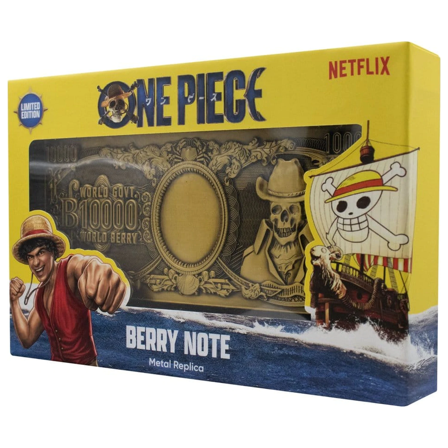 One Piece replika 10,000 World Berry kovová bankovka 6 x 15 cm produktová fotografia