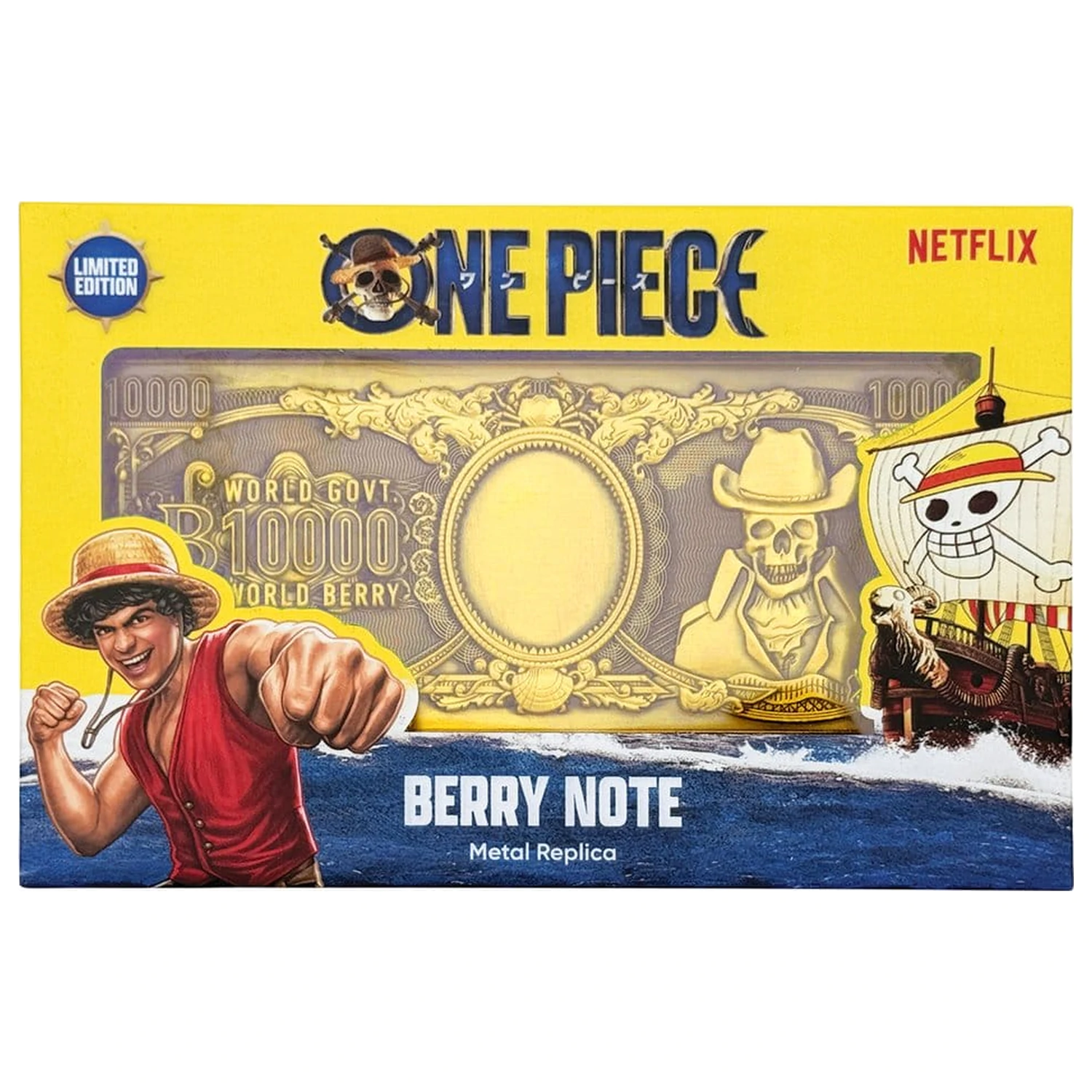 One Piece replika 10,000 World Berry kovová bankovka 6 x 15 cm produktová fotografia