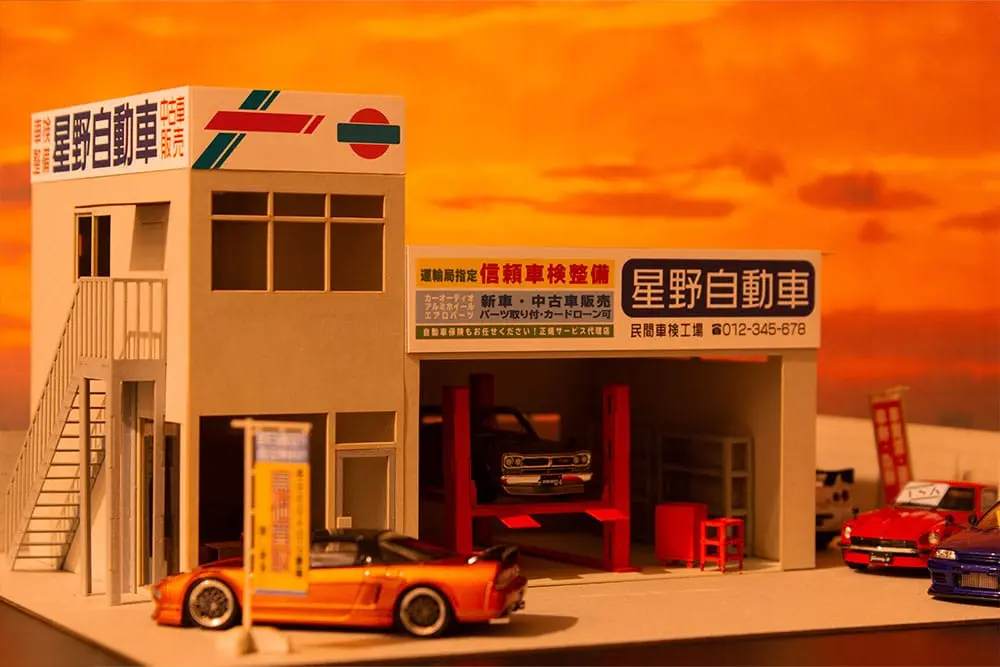 Originálna ilustrácia 1/80 papierová stavebnica 1/64 Auto garage - Great Cars Specialtyshop 10 cm produktová fotografia