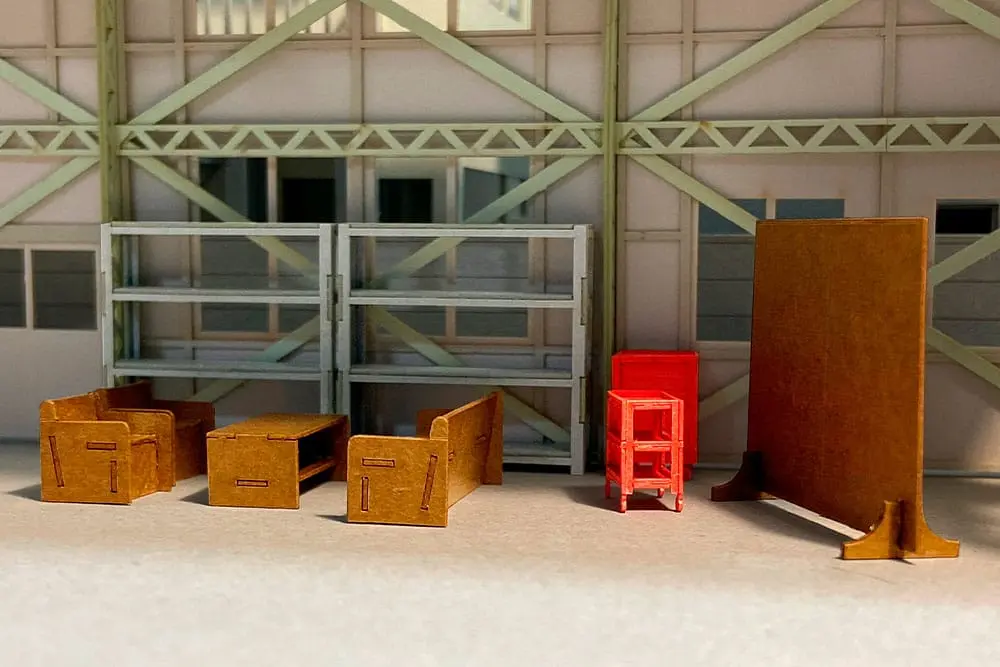 Originálna ilustrácia 1/80 papierová stavebnica modelu 1/80 Factoryinterior Set (re-run) 3 cm produktová fotografia