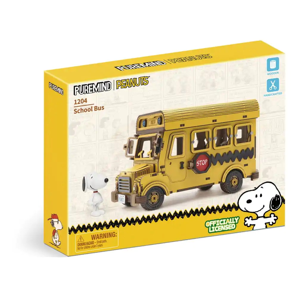 Peanuts Puremind Construction School Bus drevená stavebnica produktová fotografia