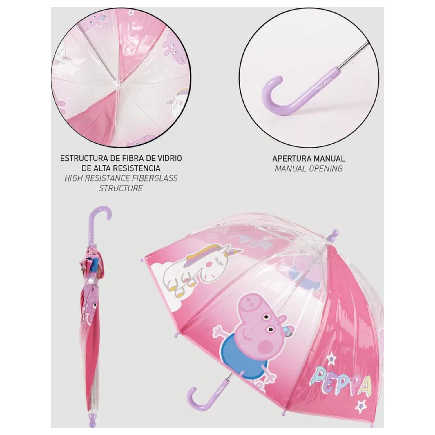 Peppa Pig Unicorn Detský priesvitný dáždnik Ø71 cm produktová fotografia