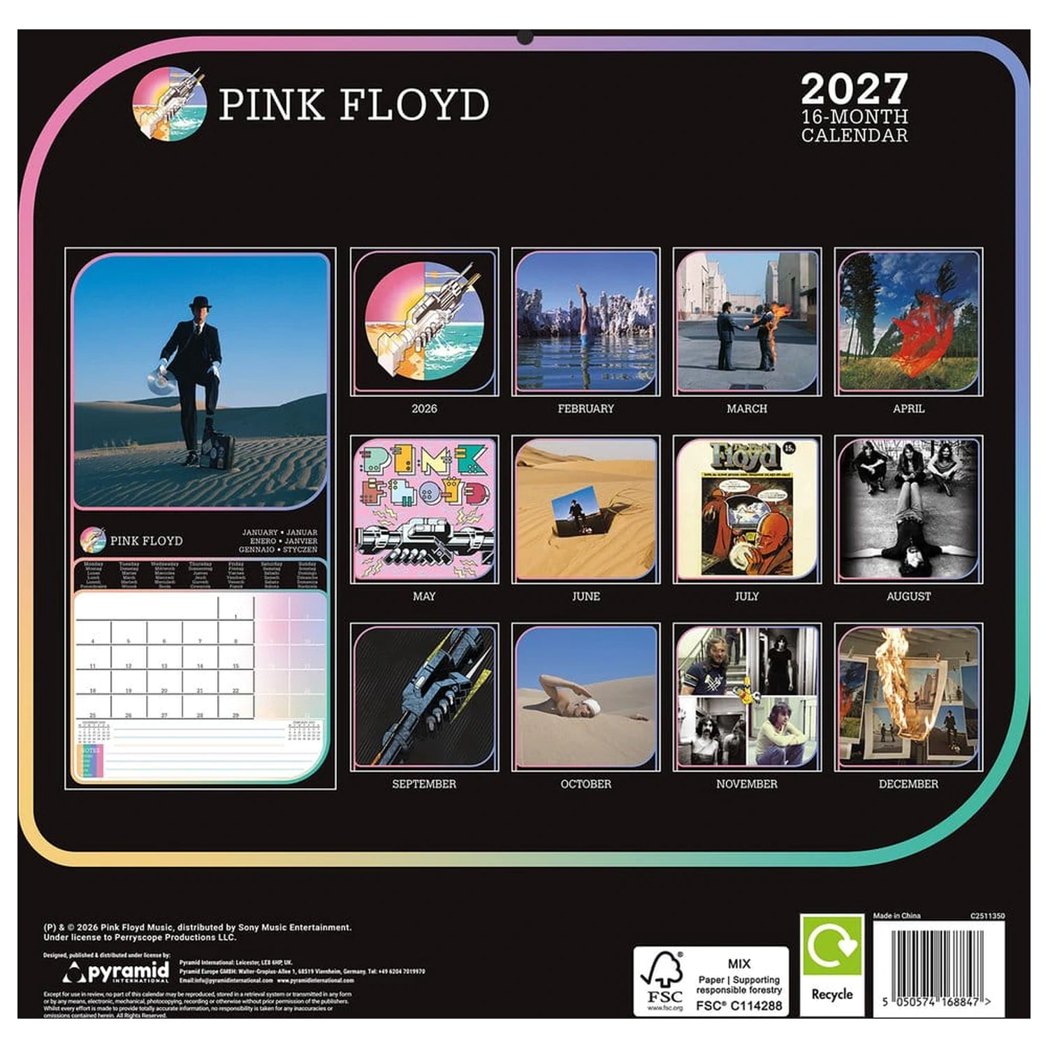 Pink Floyd Kalendár 2027 30 x 30 cm produktová fotografia