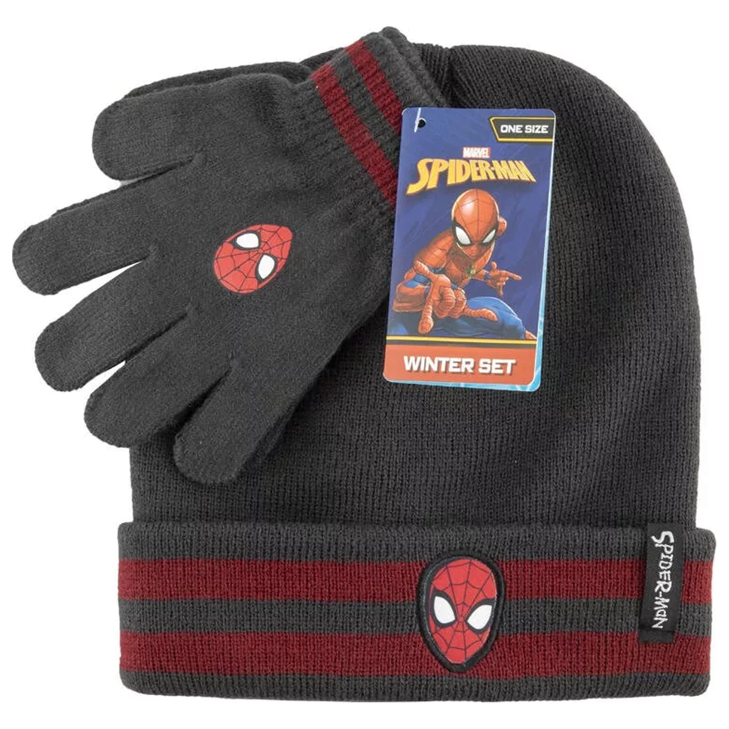 Spider-Man sivá detská čiapka + sada rukavíc produktová fotografia