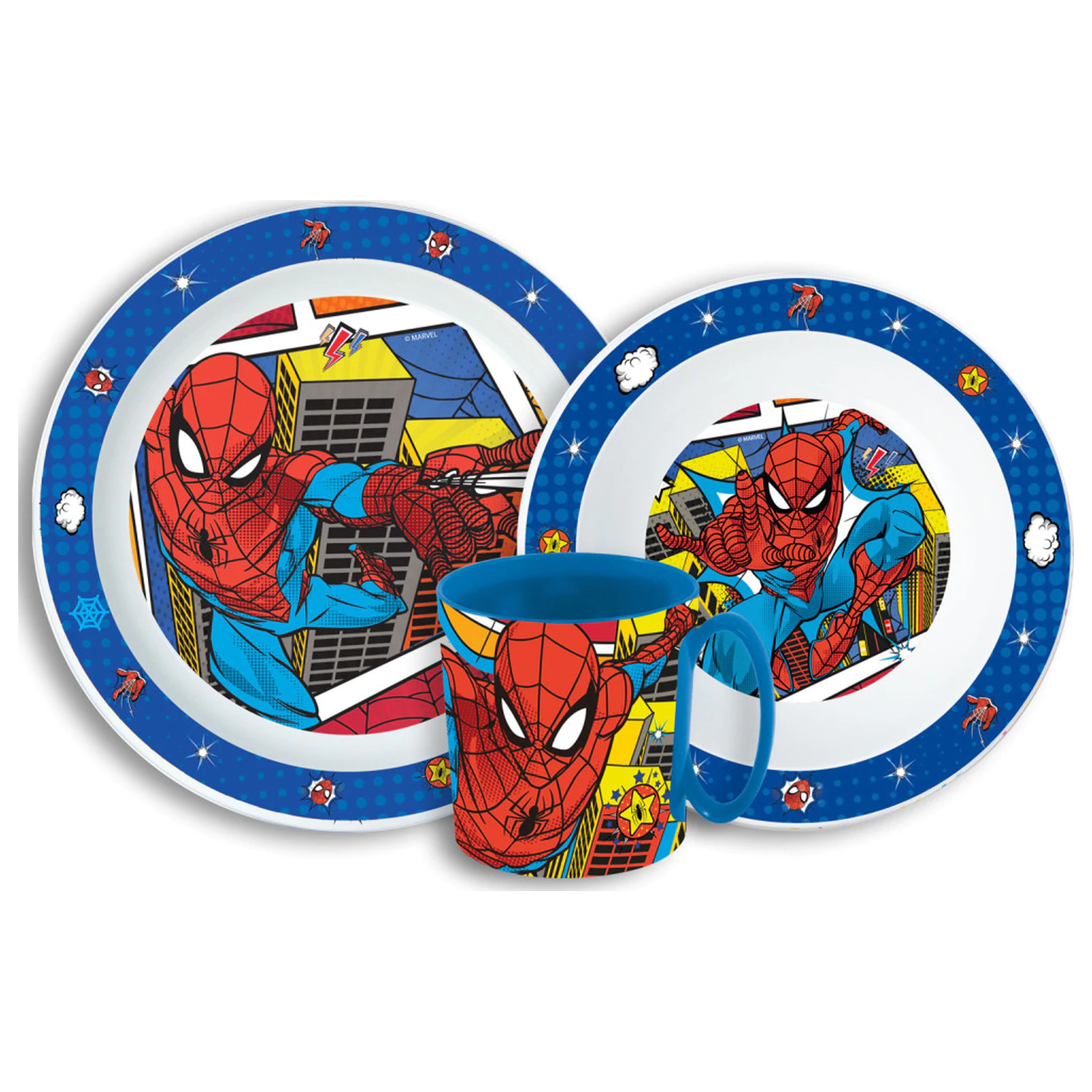 Súprava riadu Spider-Man Grid, mikro plastová súprava s 350 ml hrnčekom produktová fotografia