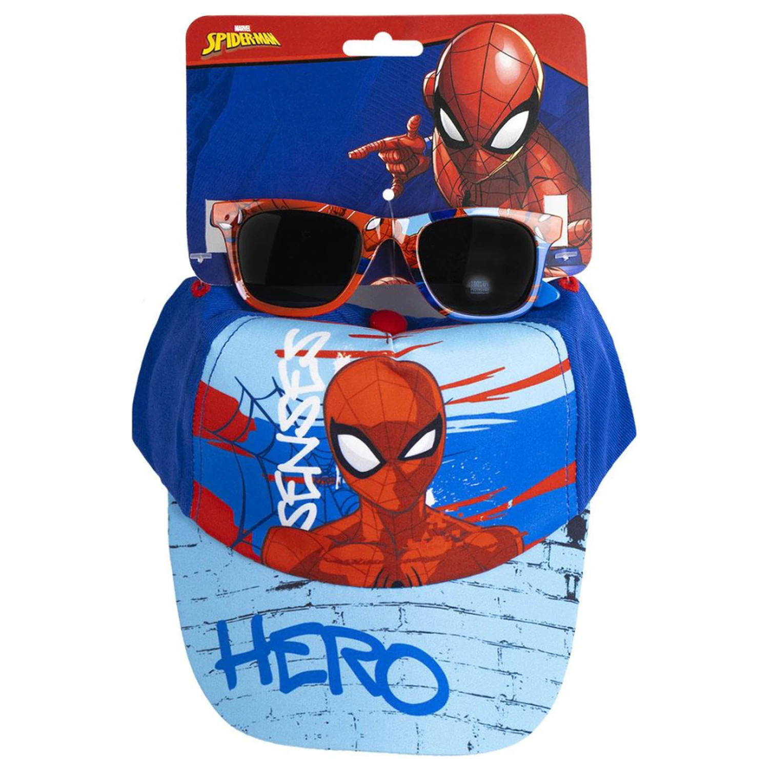 Spider-Man hrdinské slnečné okuliare a bejzbalová čiapka set produktová fotografia