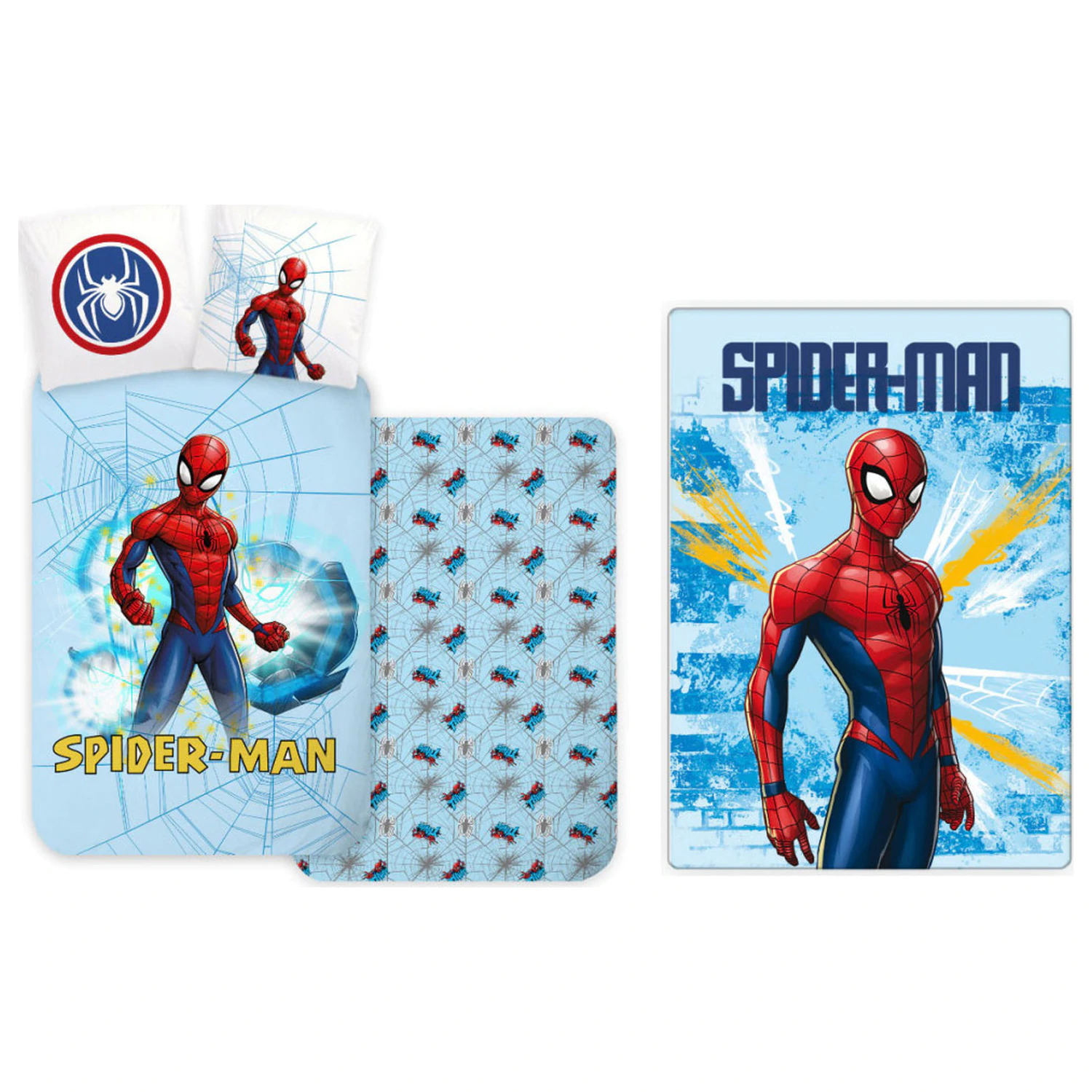 Spider-Man Svetlomodrá detská, predškolská súprava obliečok na paplón a fleecovej deky produktová fotografia