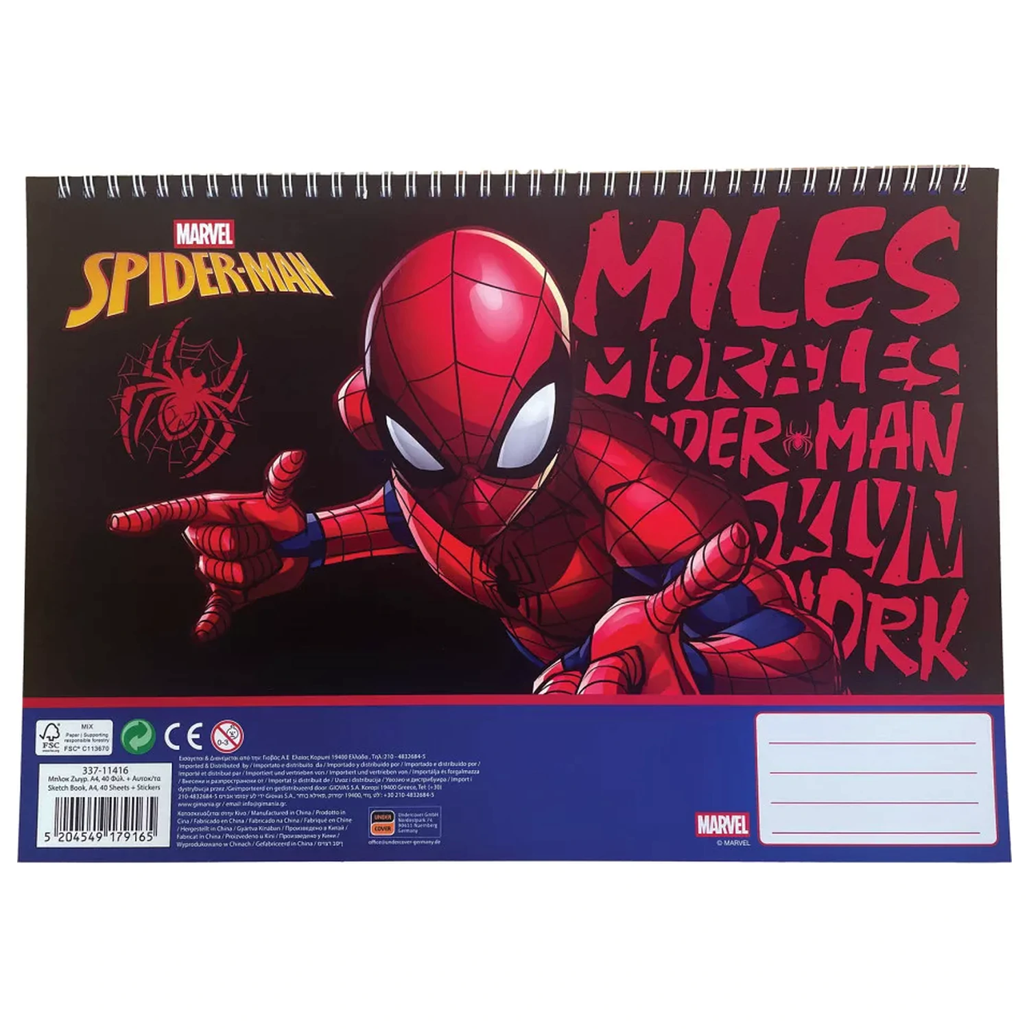 Spider-Man Miles Morales A4 špirálový skicár 40 listov s nálepkami produktová fotografia