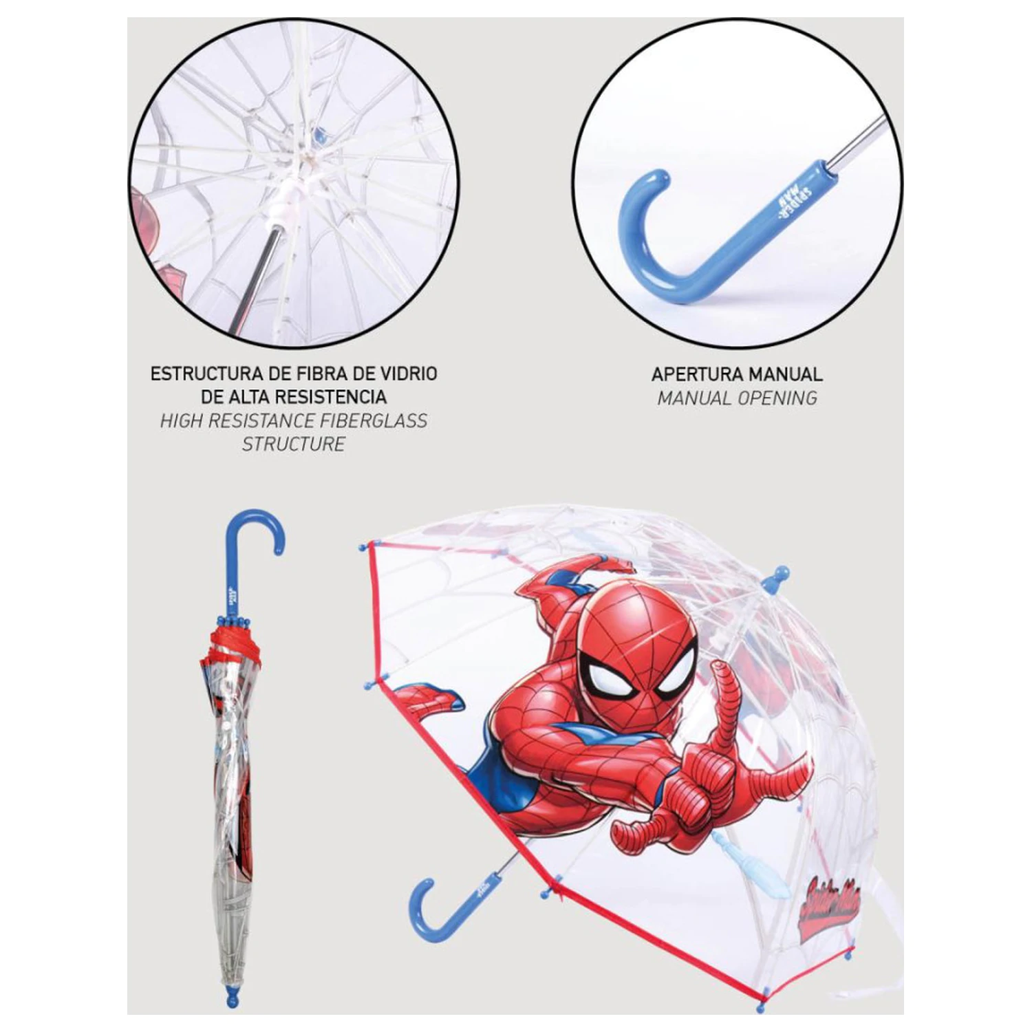 Spider-Man Rain Crawler detský priehľadný dáždnik Ø71 cm produktová fotografia