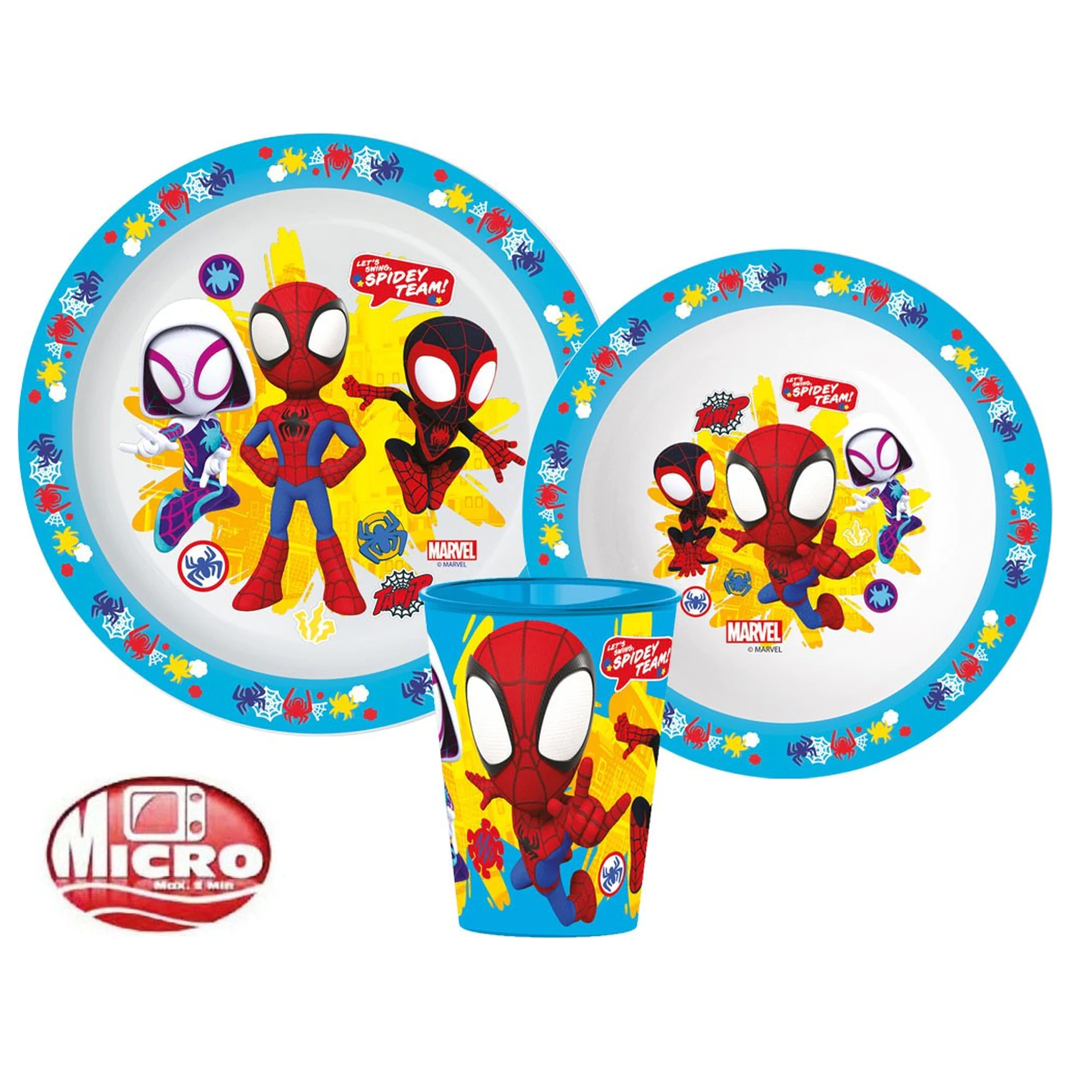 Spider-Man Spidey Team jedálenská súprava, Micro Plastic Set, s 260 ml pohárom produktová fotografia