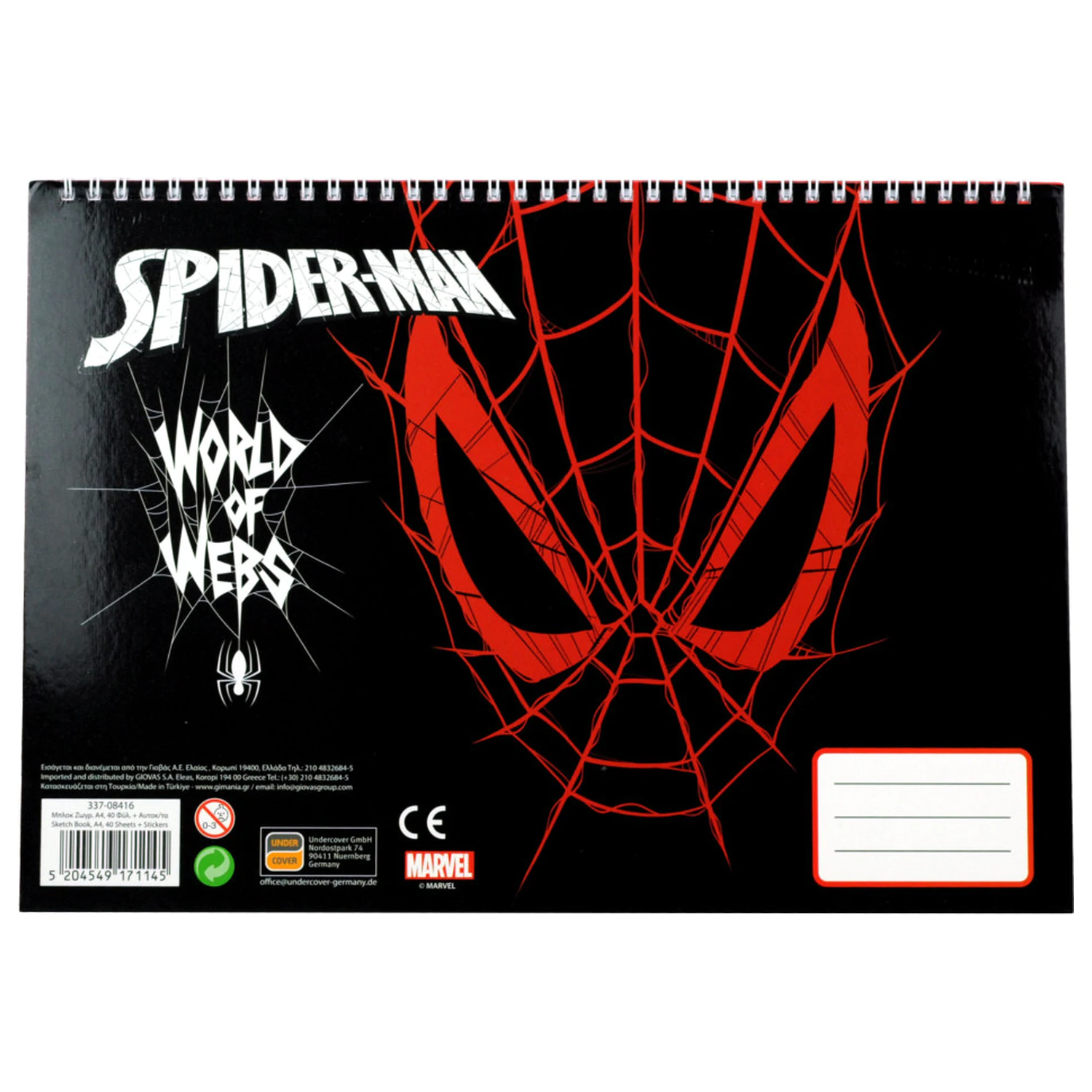 Spider-Man World of Webs A/4 Špirálový skicár 40 listov s nálepkami produktová fotografia